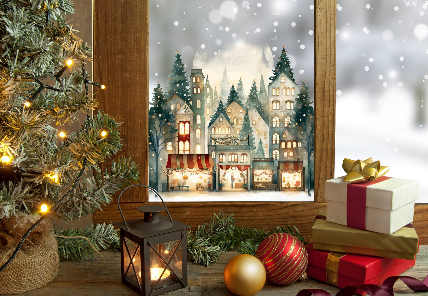 Christmas Window Sticker, Christmas Winter Scene Window Sticker, Double-Sided Reusable Christmas Window Sticker! Christmas Window Decal, Creative Windows