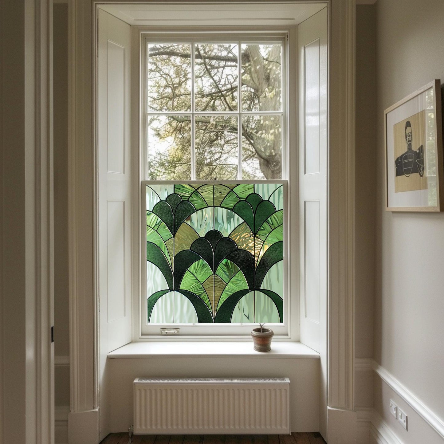 Art Deco Green Window Film, Privacy Window Film, Decorative Window Film, Patterned Window Film, Coloured Window Film, Stained Glass Creative Windows
