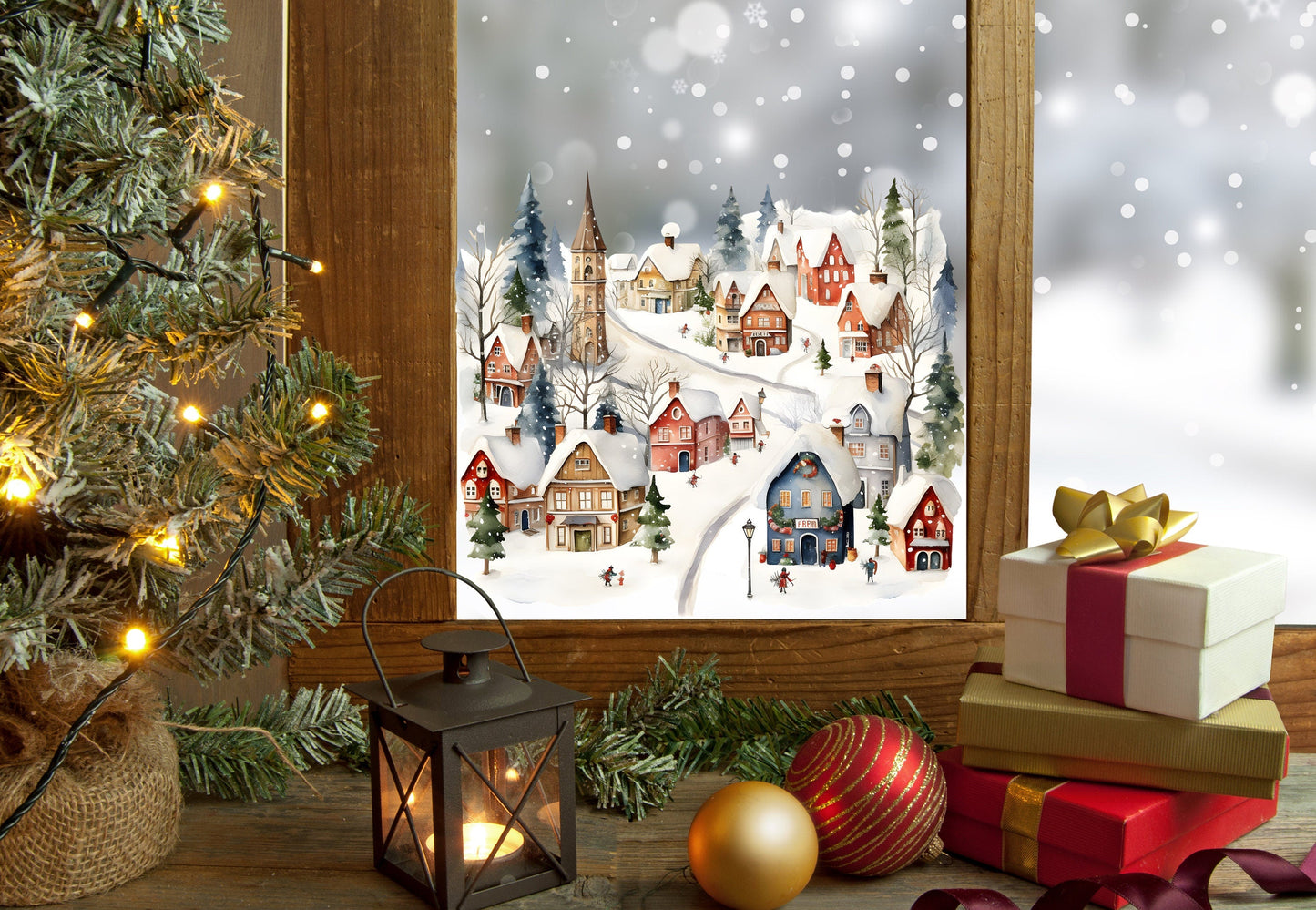 Double-Sided Christmas Window Sticker: Reusable Winter Scene Decal Creative Windows