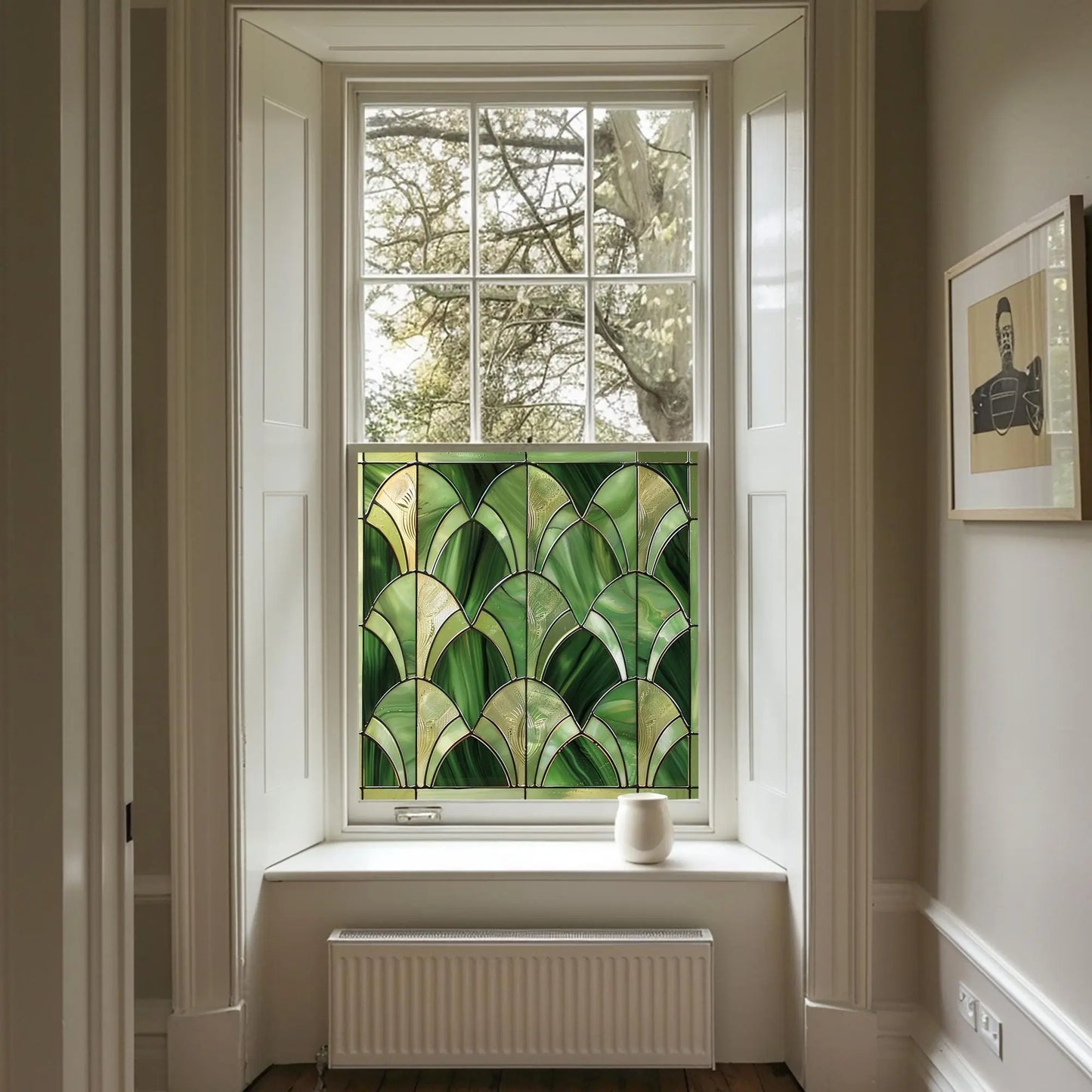 Green Art Deco Window Film - Apricena Stained Glass Privacy Creative Windows