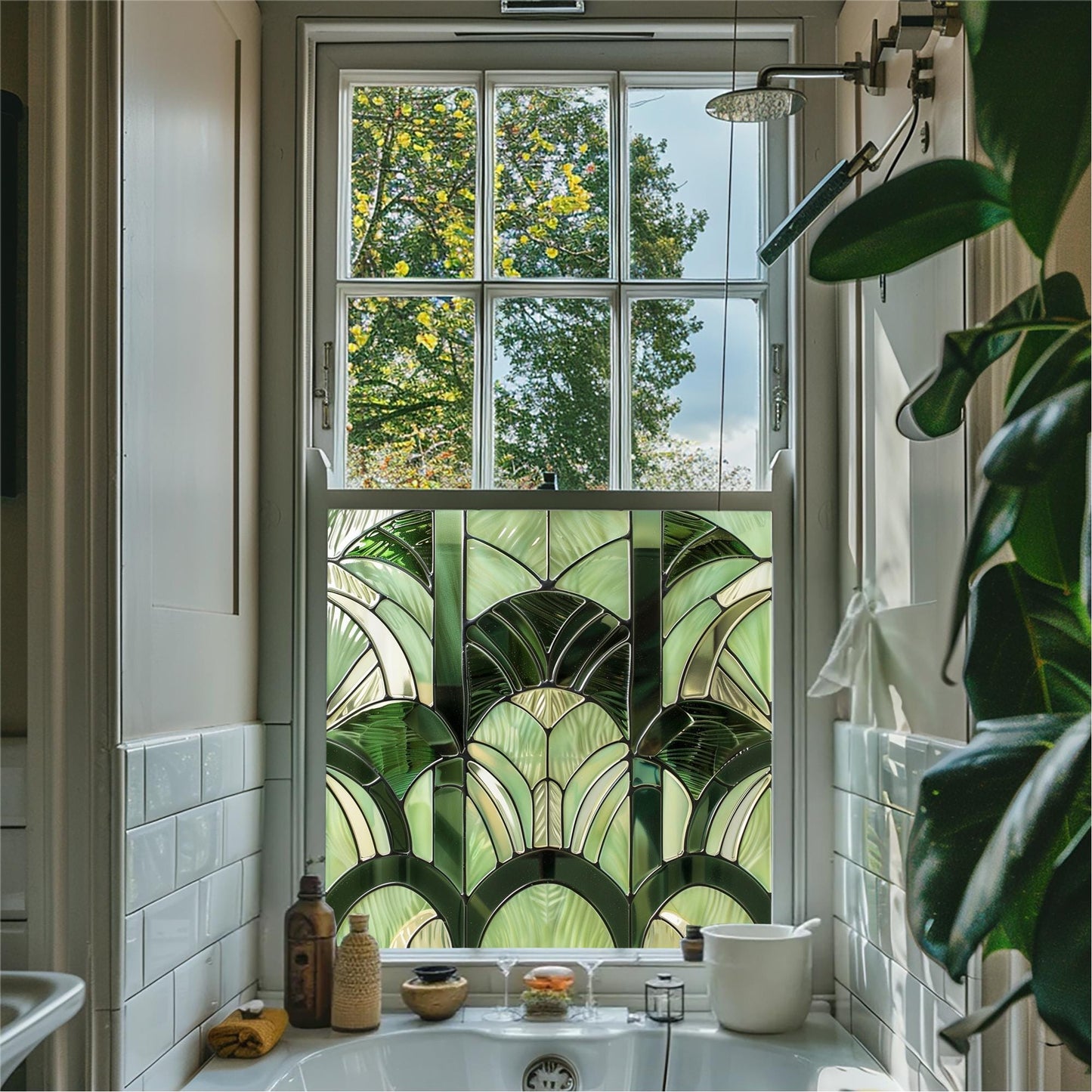 Green Art Deco Window Film, Decorative Window Film, Front Door Window Film, Stained Glass Window Film, Window Film, Privacy Window Film, Creative Windows