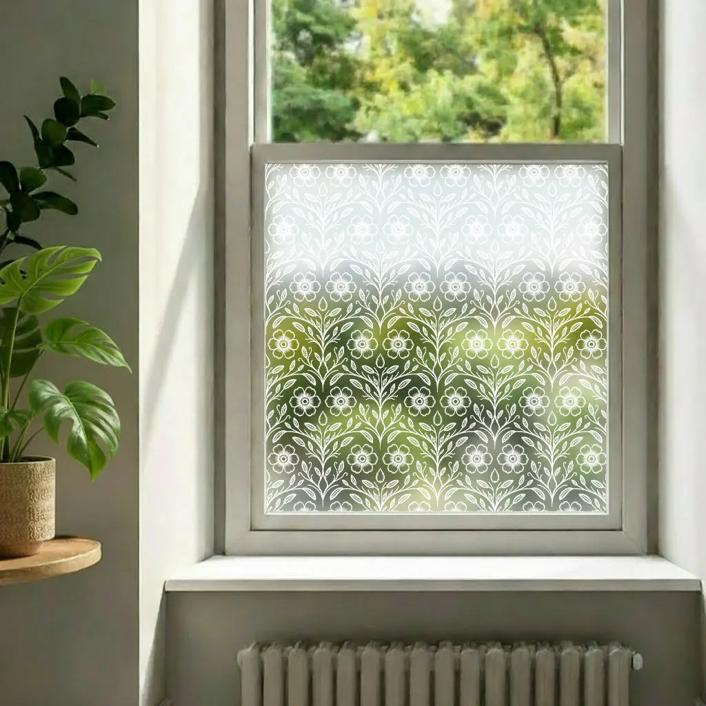 Cropalati Frosted Floral Patterned Privacy Window Film Creative Windows
