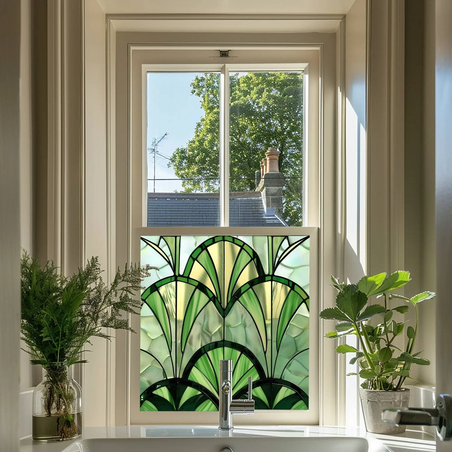 Green Art Deco Window Film - Aprica Stained Glass Privacy Window Film Creative Windows