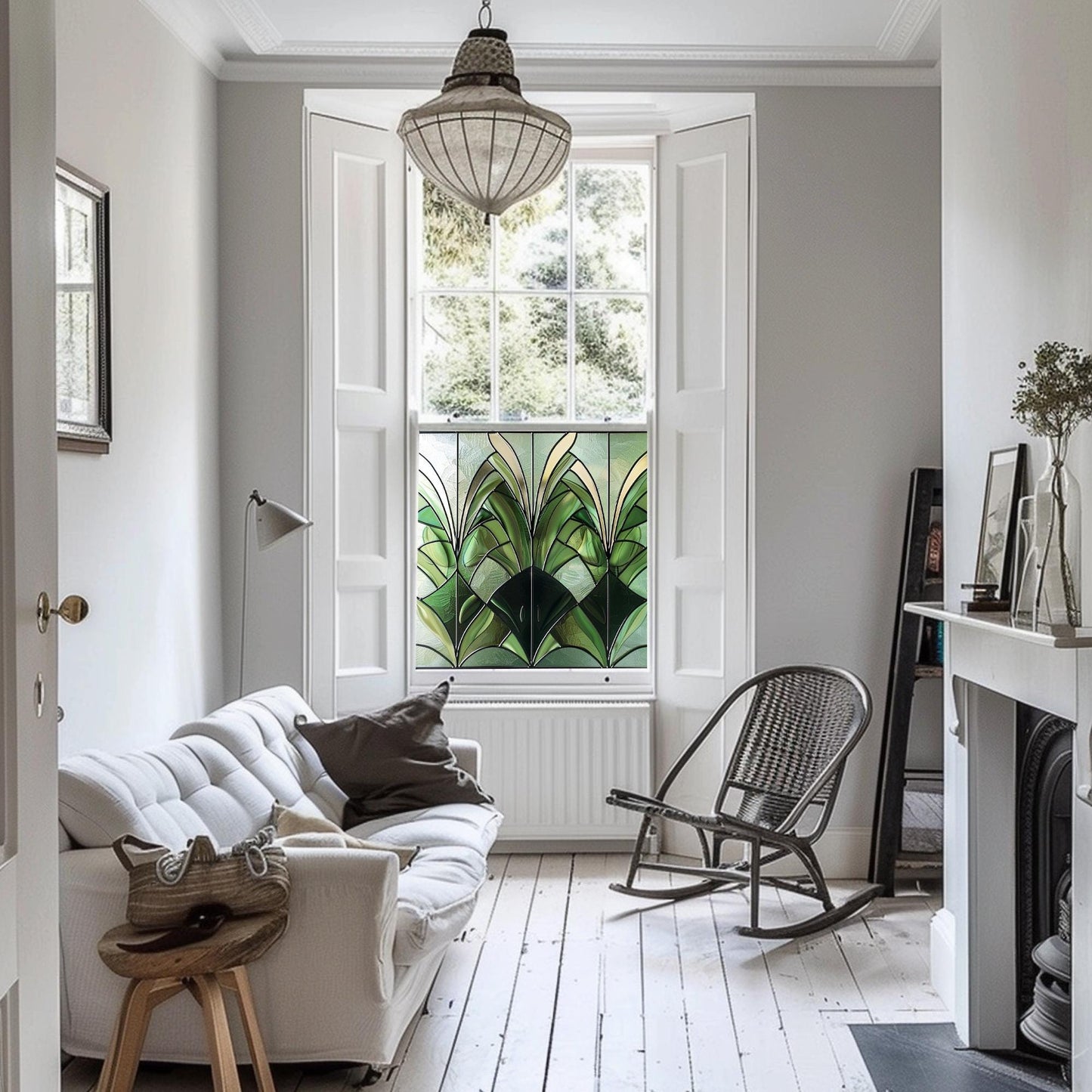 Green Art Deco Window Film, Privacy Window Film, Decorative Window Film, Window Film, Bathroom Window Film, Window Film Stained Glass Creative Windows