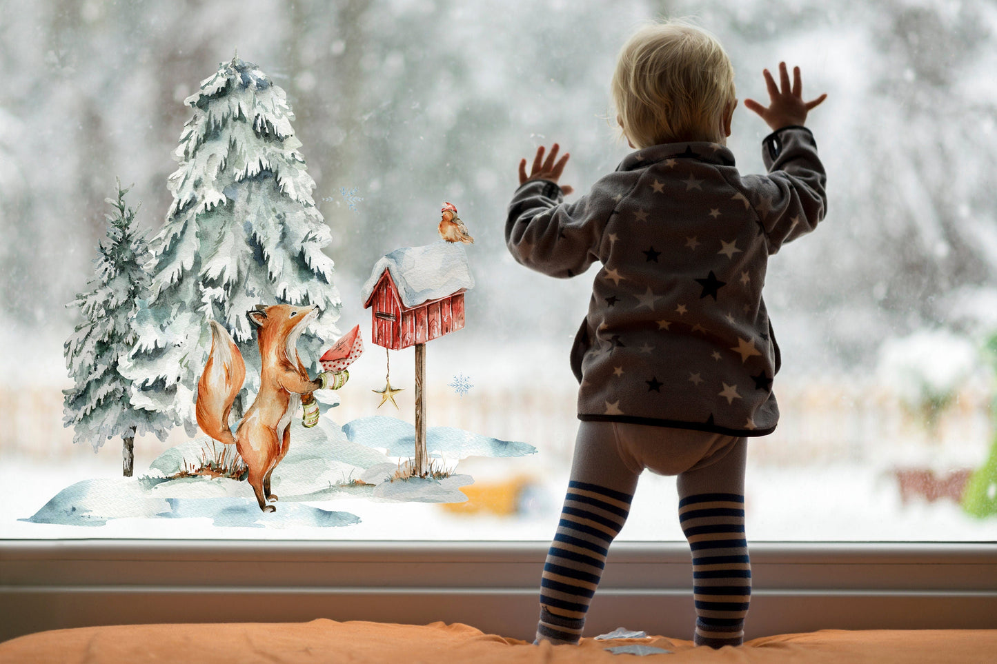 Bring the Magic Home with Double-Sided Reusable Christmas scene Window Sticker! Christmas Window Decal, Christmas Window Decorations Creative Windows