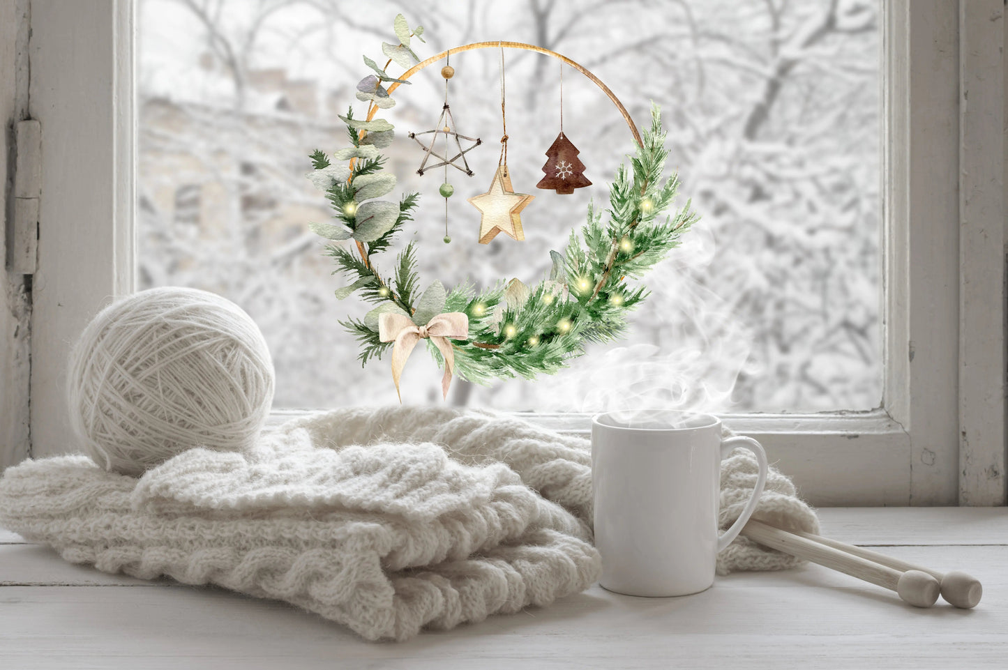 Double-Sided Christmas Wreath Double-Sided Christmas Wreath Window Sticker: Festive Holiday Decor