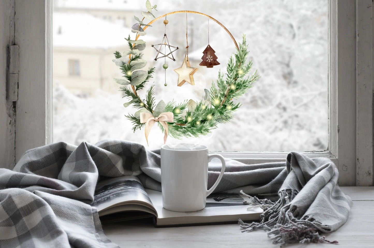 Double-Sided Christmas Wreath Window Sticker: Festive Holiday Decor