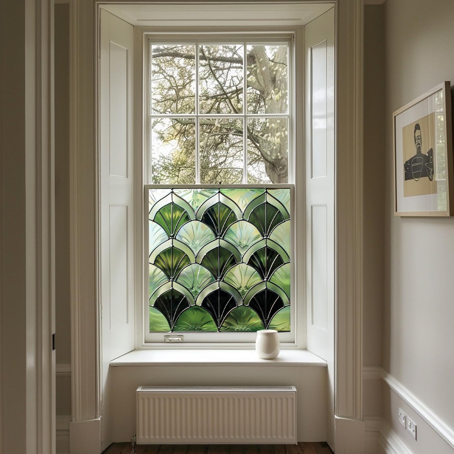 Green Art Deco Window Film, Decorative Window Film, Window, Front Door Window Film, Stained Glass Window Film, Privacy Window Film, Creative Windows