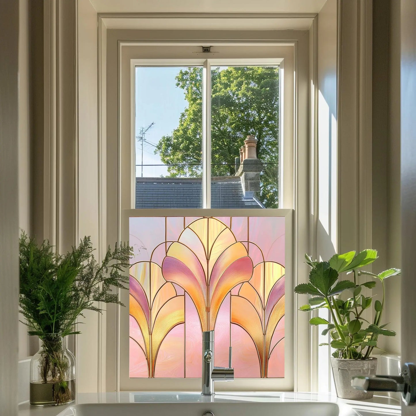 Lemie Privacy Pink Stained Glass Window Film Creative Windows