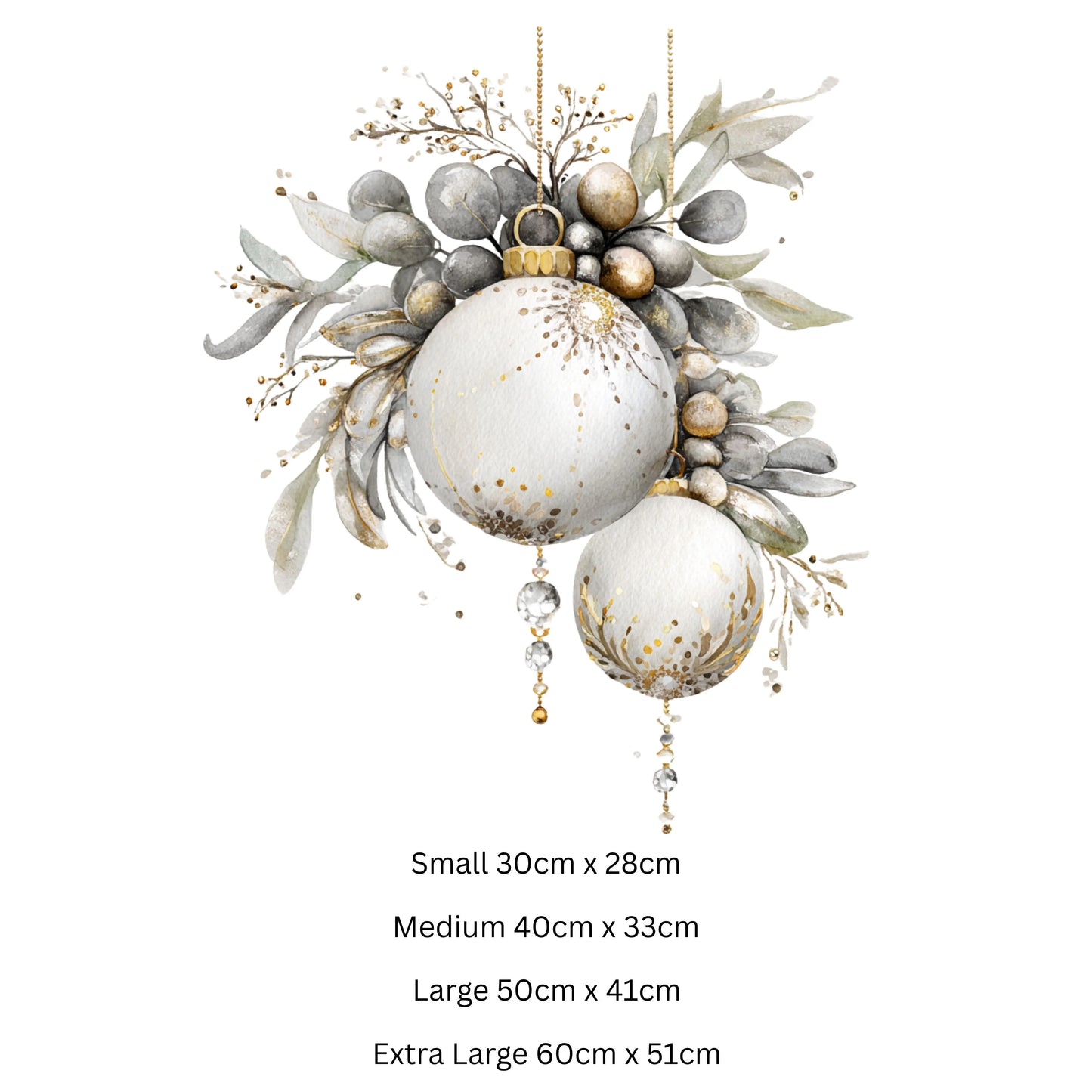 White and Gold Bauble Christmas Window Sticker – Double Sided Reusable Festive Decor Creative Windows