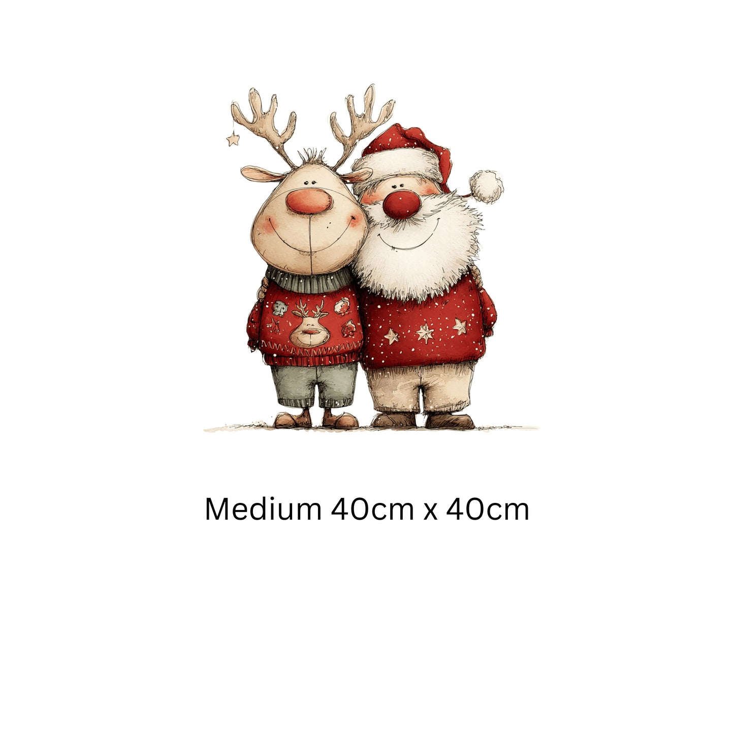 Santa and Reindeer Christmas Window Cling – Cute Festive Design with Snowy Background, Cosy Jumpers & Holiday Cheer
