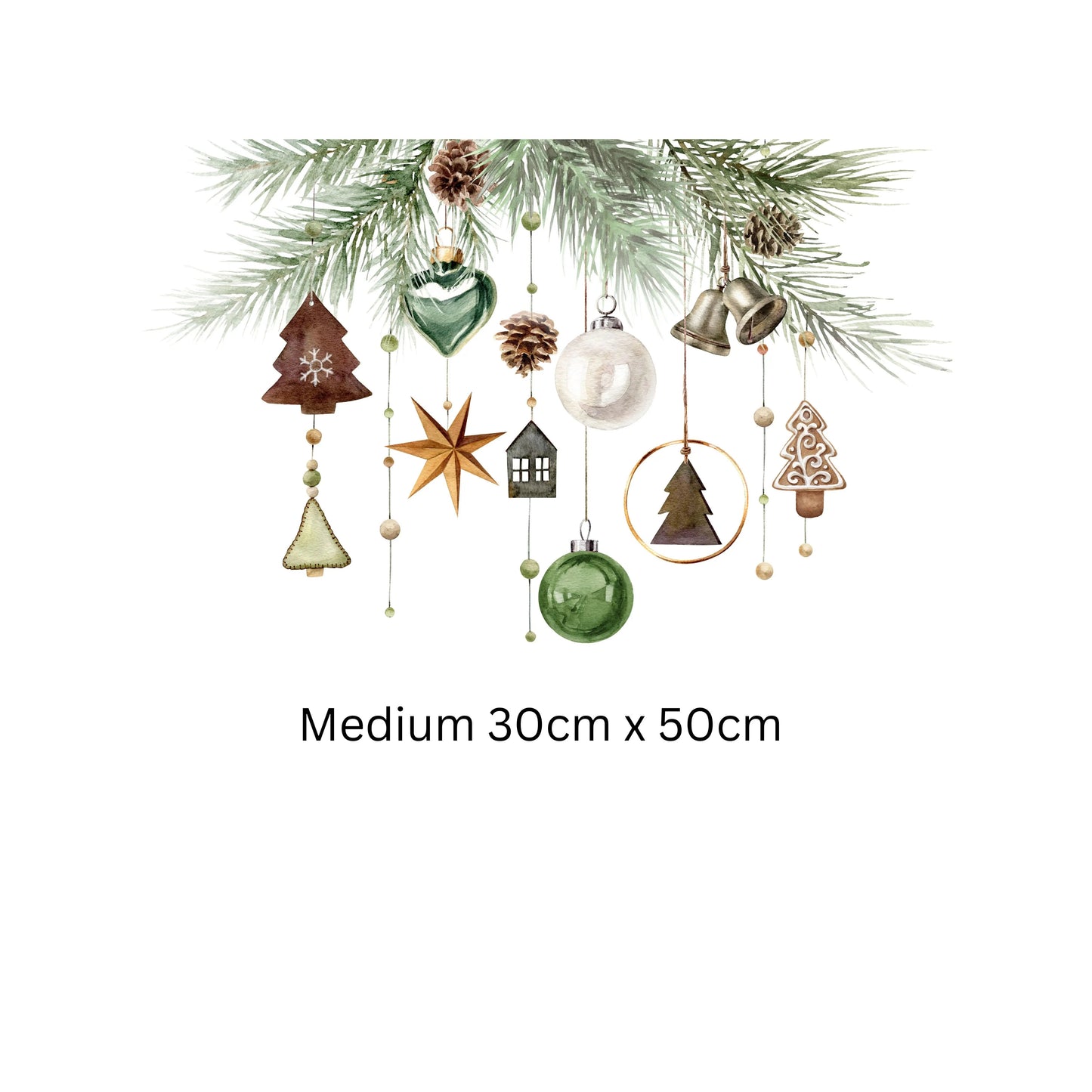 Rustic Christmas Window Sticker – Hanging Ornaments & Pine Garland Design Creative Windows