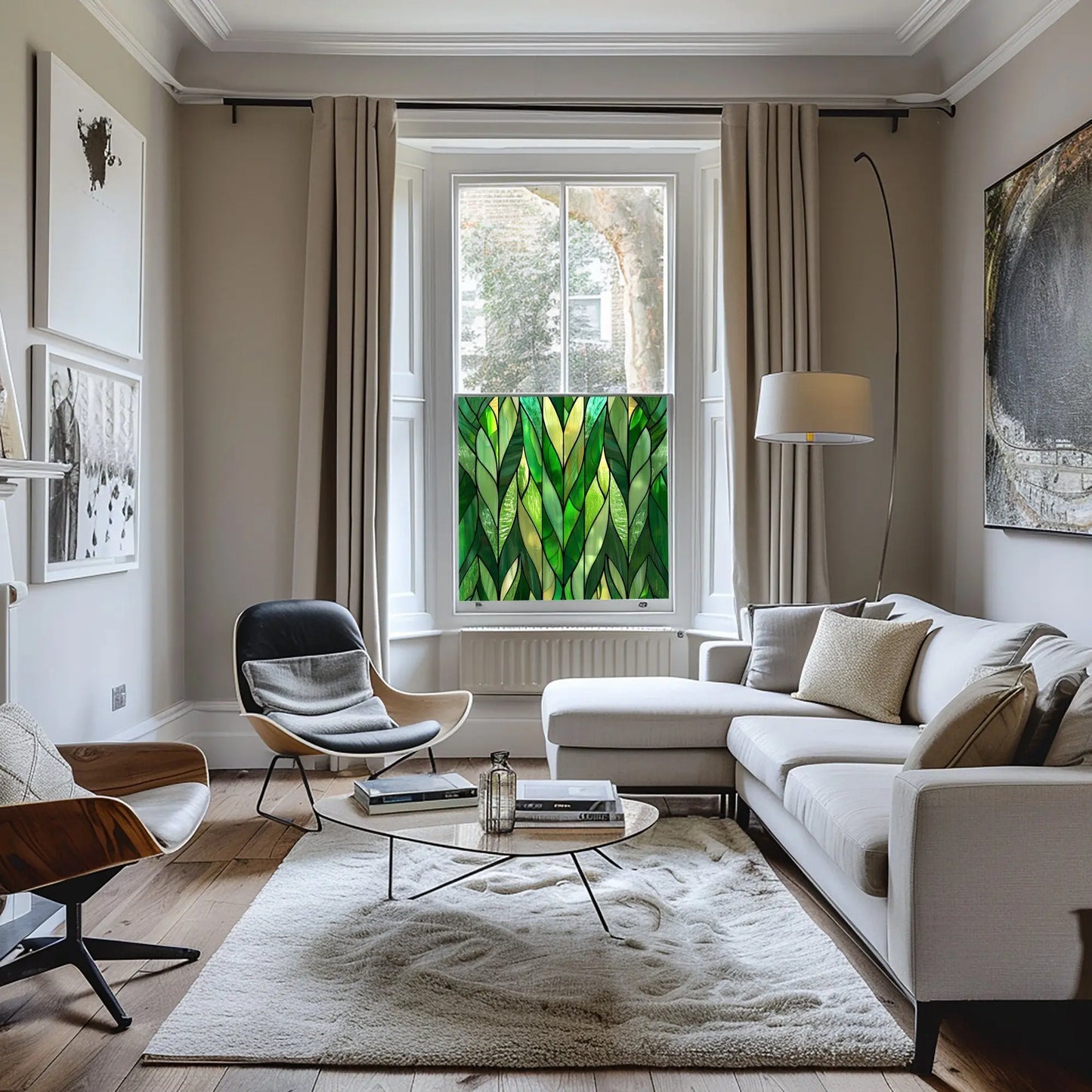 Green Art Deco Window Film - Arborio Stained Glass Privacy Window Film Creative Windows