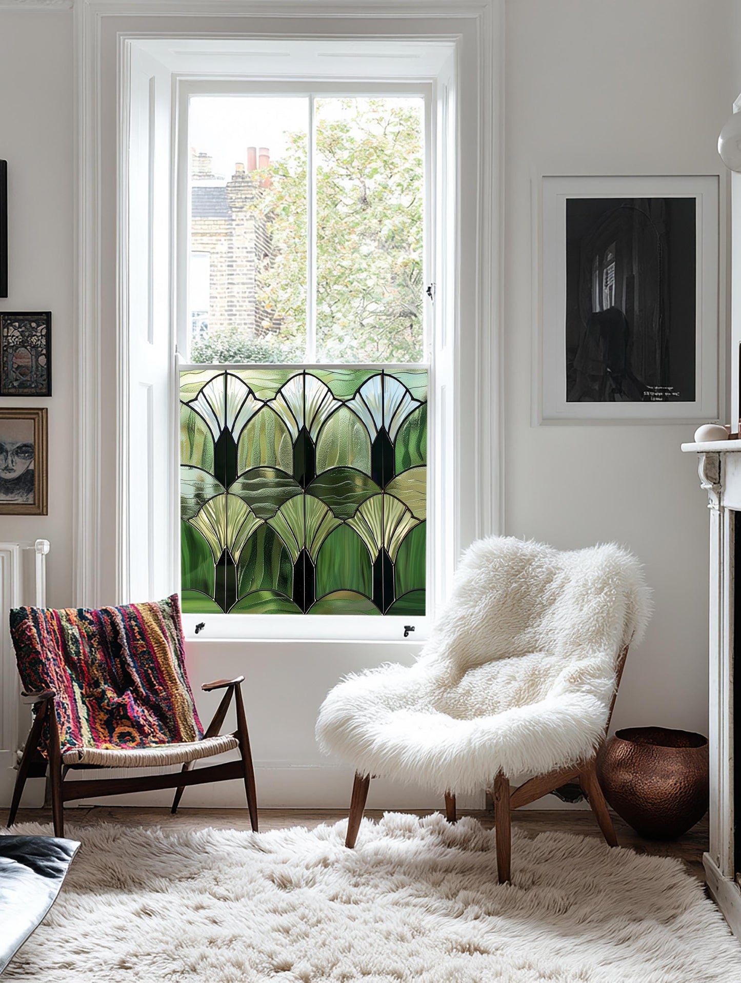 Green Window Film, Privacy Window Film, Art Deco Window Film, Decorative Window Film, Front Door Window Film, Stained Glass Window Film Creative Windows