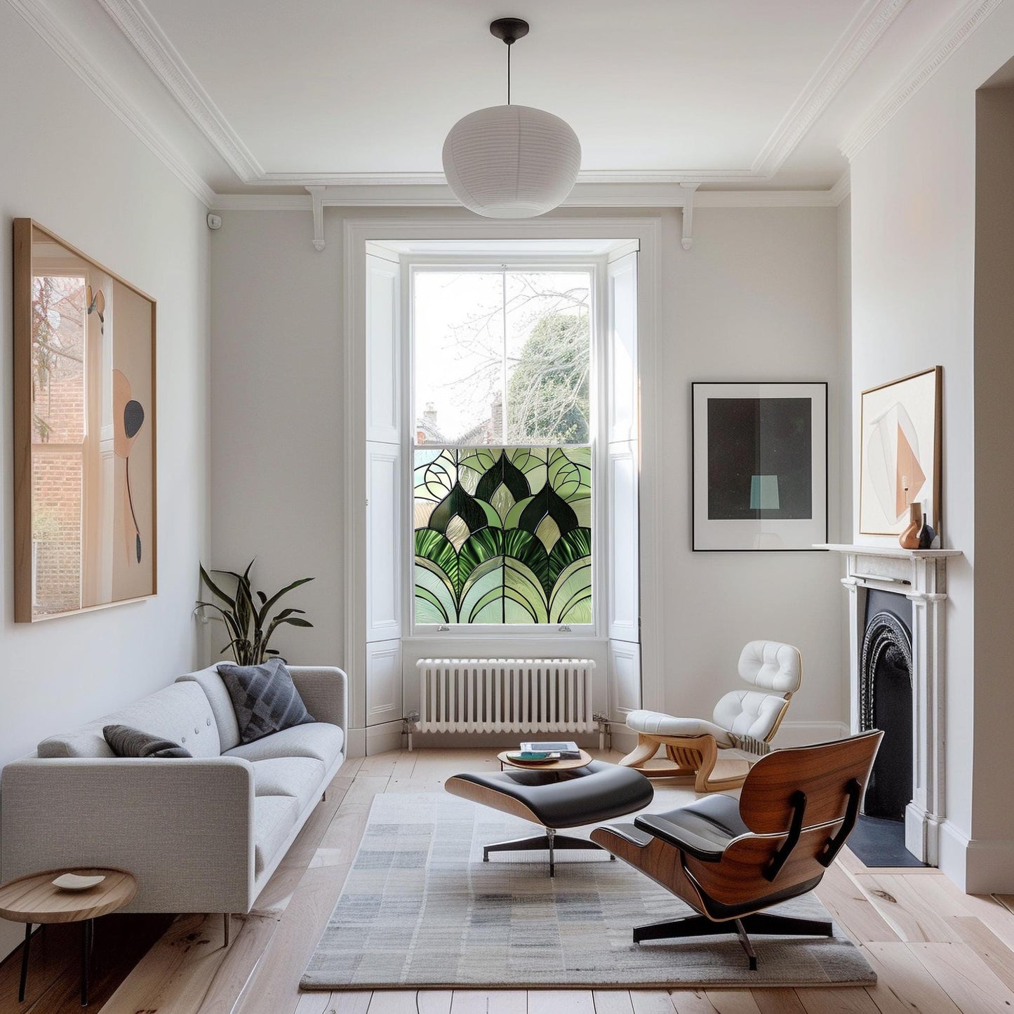 Green Art Deco Window Film, Privacy Window Film, Decorative Window Film, Patterned Window Film, Bathroom Window Film, Stained Glass Creative Windows