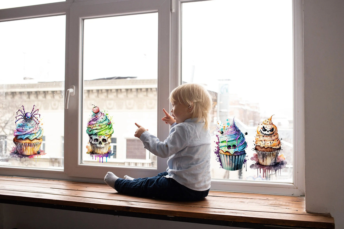 Halloween Window Decals: Spooky Cupcake Decorations - Reusable & Double Sided Creative Windows