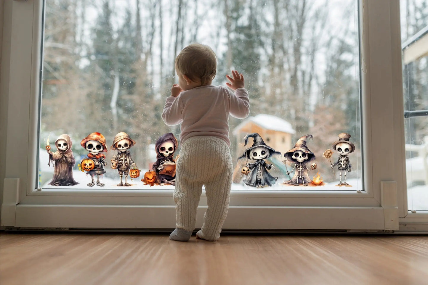 Double-Sided Skeleton Window Stickers: Reusable Halloween Decals Creative Windows