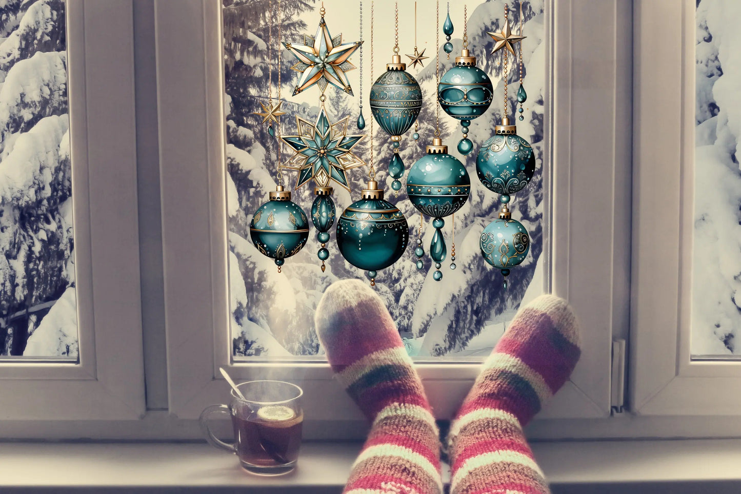 Bring the Magic Home with Double-Sided Reusable Enchanting Christmas Double-Sided Reusable Bauble Window Sticker Set, Christmas Window Decal Creative Windows
