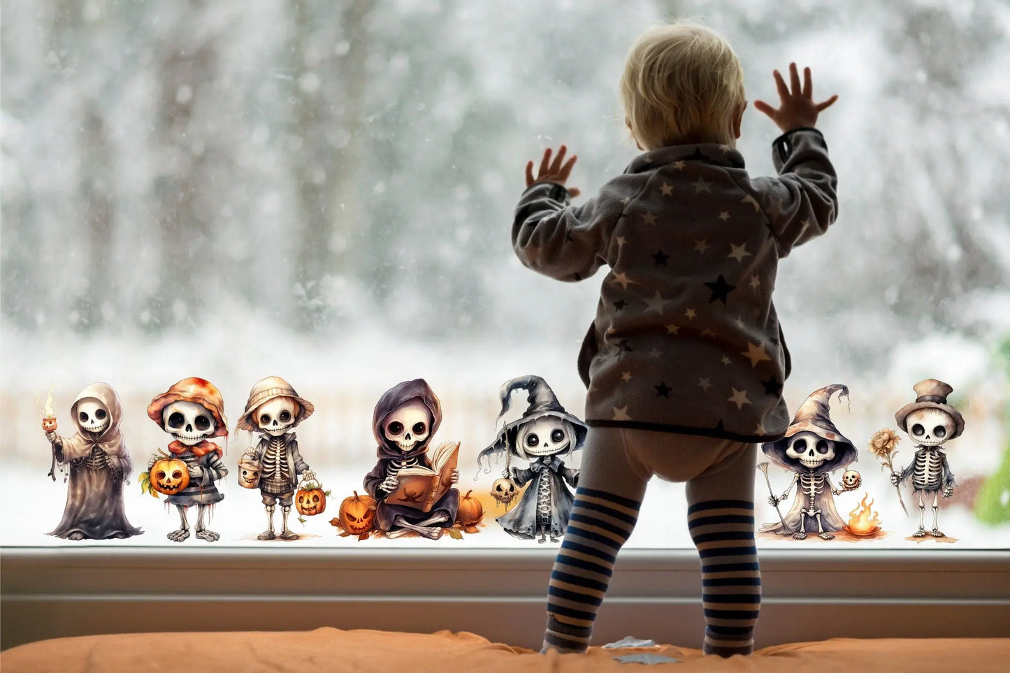 Double-Sided Skeleton Window Stickers: Reusable Halloween Decals Creative Windows