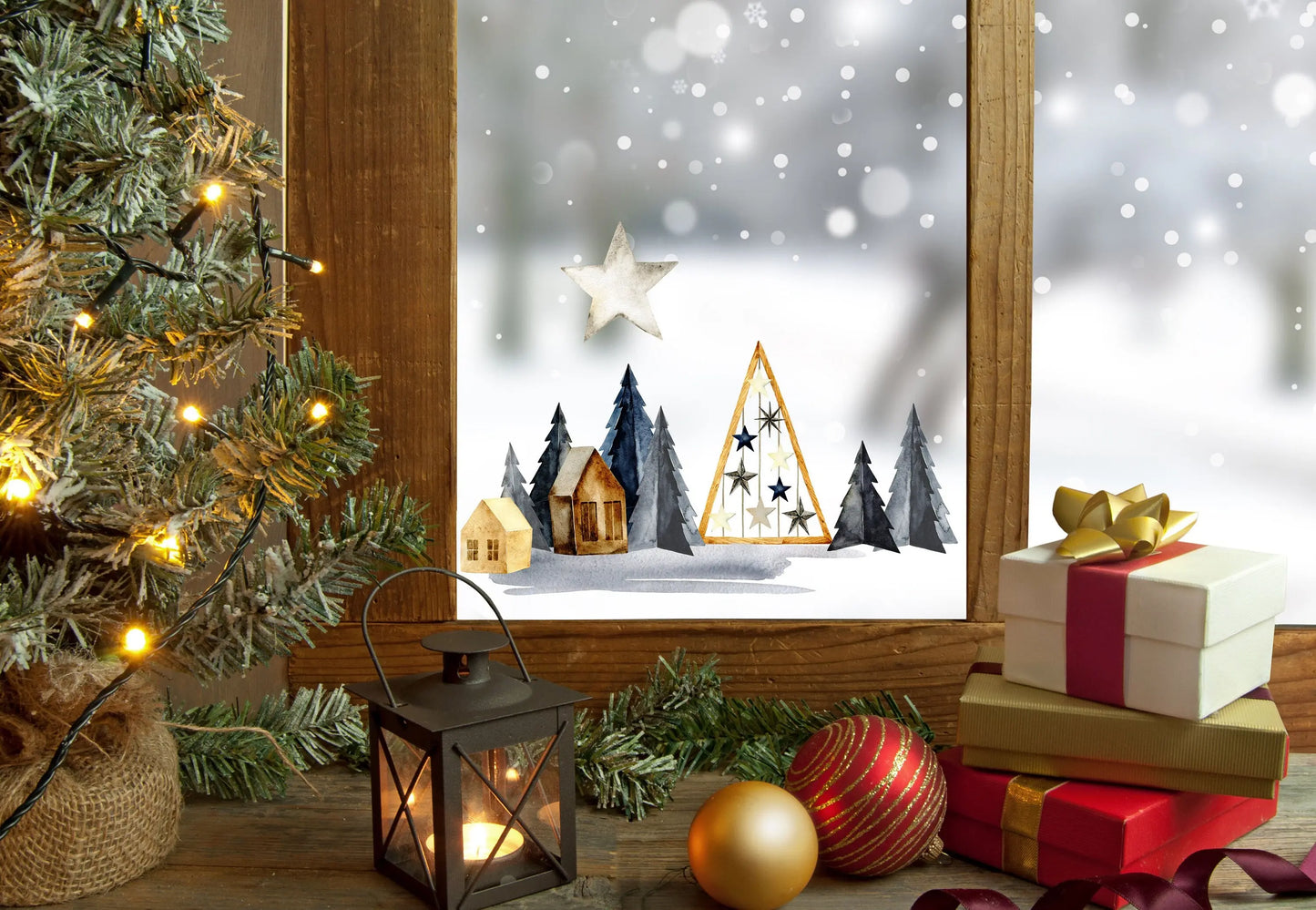 Christmas Window Decal, Christmas Window Stickers, Christmas Window, Christmas Window Decorations, Christmas Scandi Village Window Sticker Creative Windows
