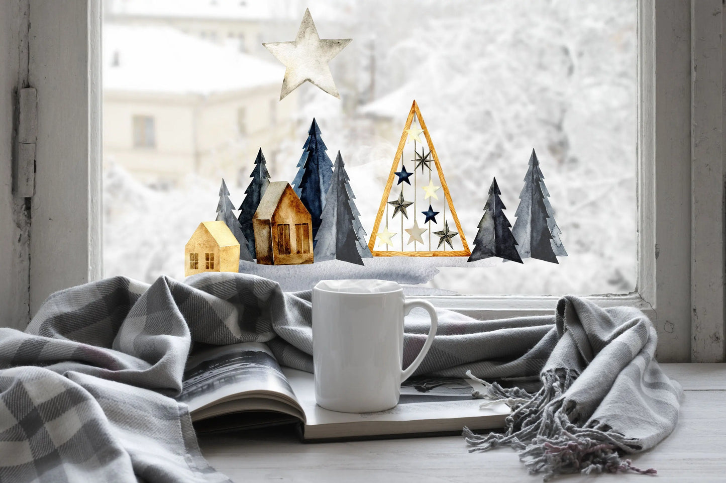 Christmas Window Decal, Christmas Window Stickers, Christmas Window, Christmas Window Decorations, Christmas Scandi Village Window Sticker Creative Windows