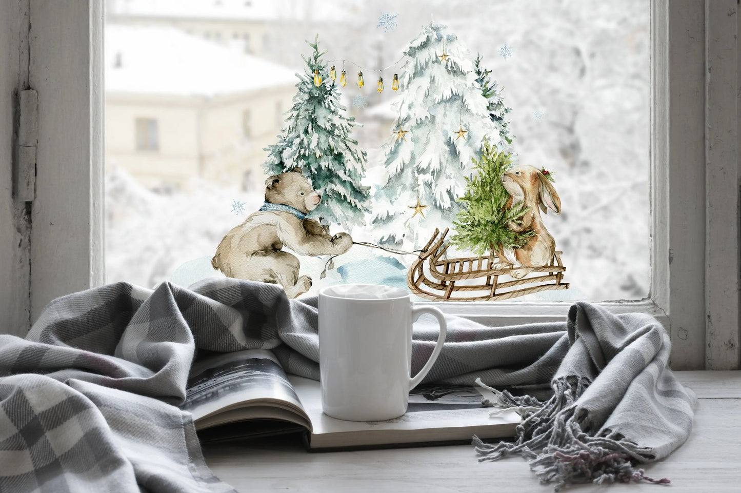 Bring the Magic Home with Double-Sided Reusable Christmas scene Window Sticker! Christmas Window Decal, Christmas Window Decorations Creative Windows