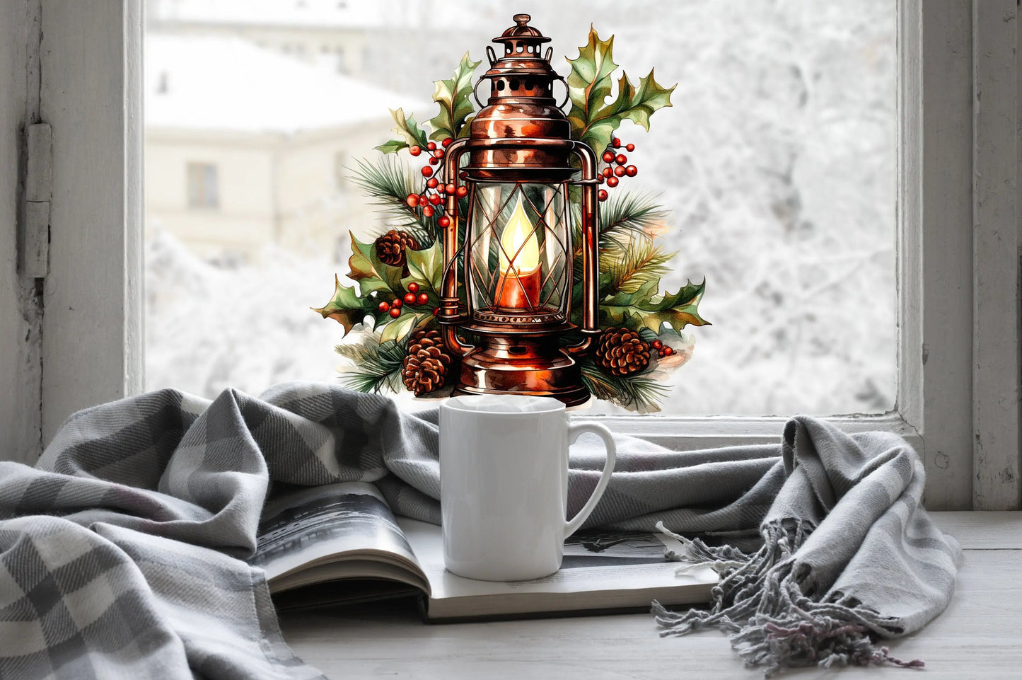 Christmas Window Sticker, Christmas Lantern Window Sticker, Double-Sided Reusable Christmas Window Sticker! Christmas Window Decal, Creative Windows