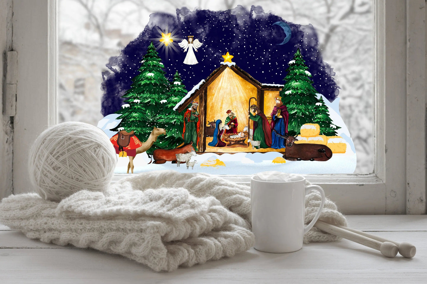 Christmas Window Sticker, Christmas Nativity Scene Window Sticker, Double-Sided Reusable Christmas Window Sticker! Christmas Window Decal, Creative Windows