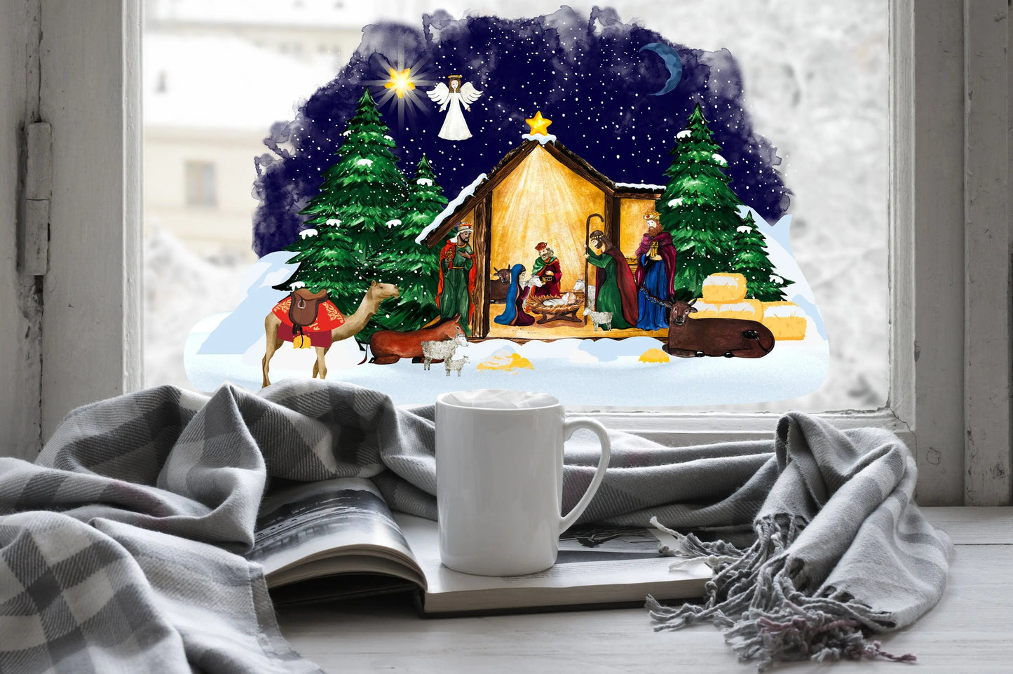 Christmas Window Sticker, Christmas Nativity Scene Window Sticker, Double-Sided Reusable Christmas Window Sticker! Christmas Window Decal, Creative Windows