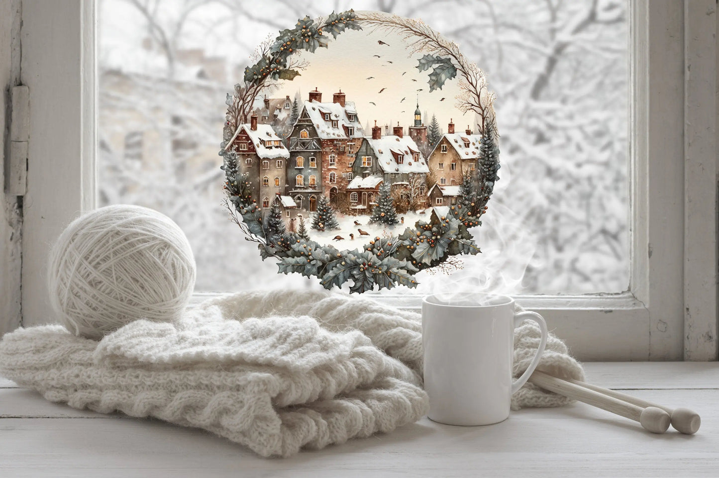 Vintage Village Christmas Window Sticker, Christmas Window Sticker, Double-Sided Reusable Christmas Window Sticker, Christmas Window Decal, Creative Windows
