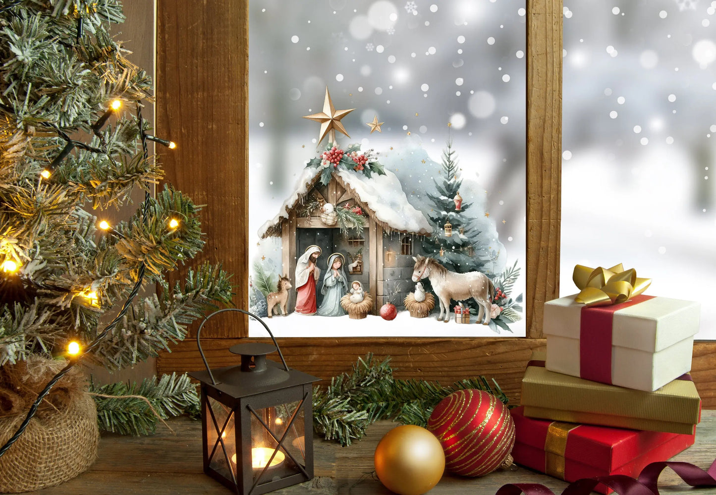 Nativity Window Stickers, Christmas Window Sticker, Christmas Nativity Scene Window Sticker, Double-Sided Reusable Christmas Window Sticker! Creative Windows
