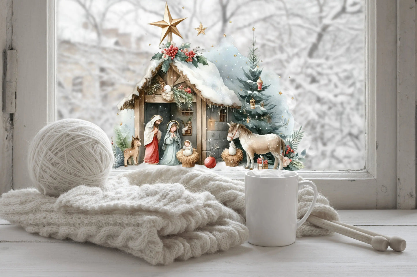 Nativity Window Stickers, Christmas Window Sticker, Christmas Nativity Scene Window Sticker, Double-Sided Reusable Christmas Window Sticker! Creative Windows