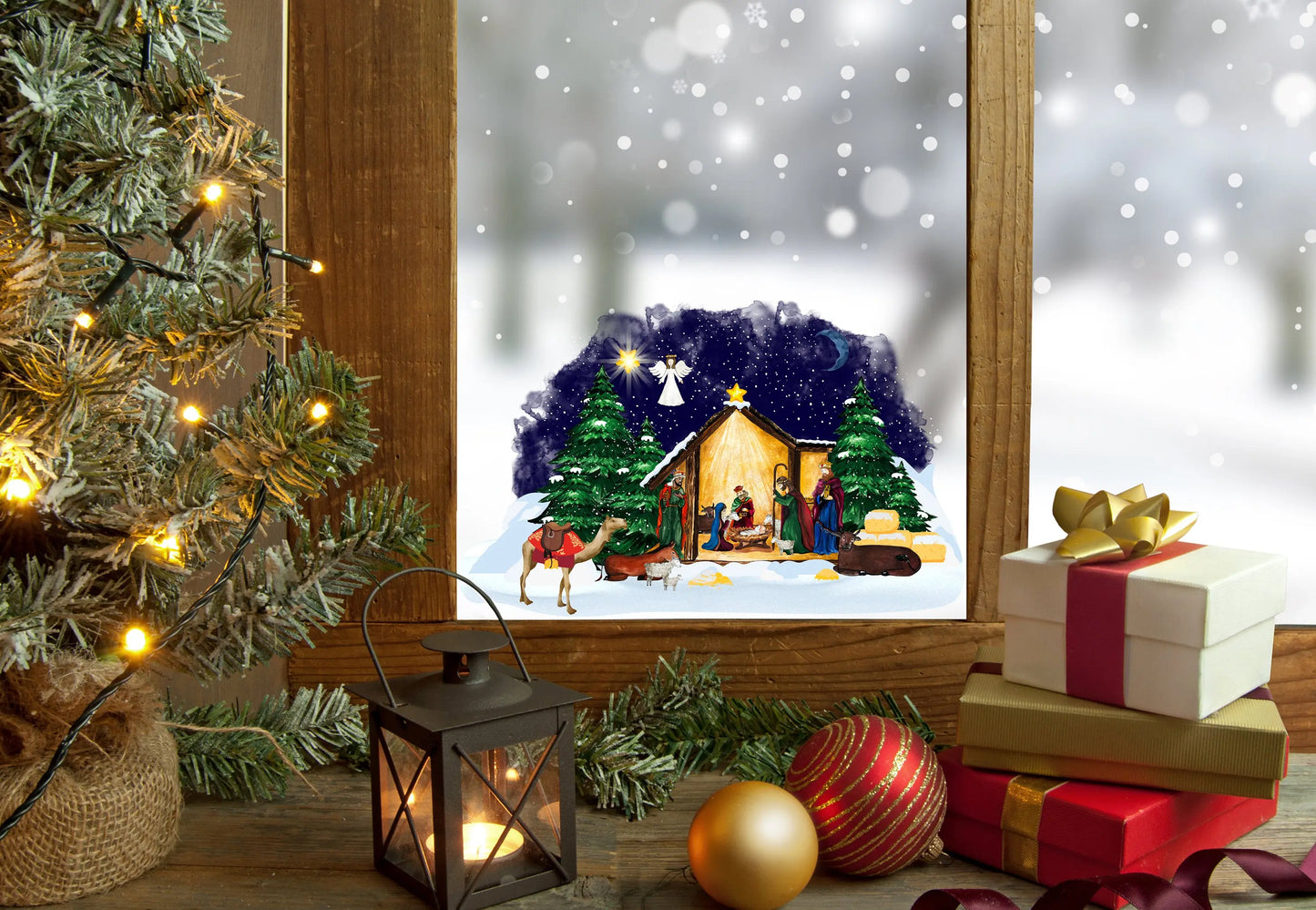 Christmas Window Sticker, Christmas Nativity Scene Window Sticker, Double-Sided Reusable Christmas Window Sticker! Christmas Window Decal, Creative Windows