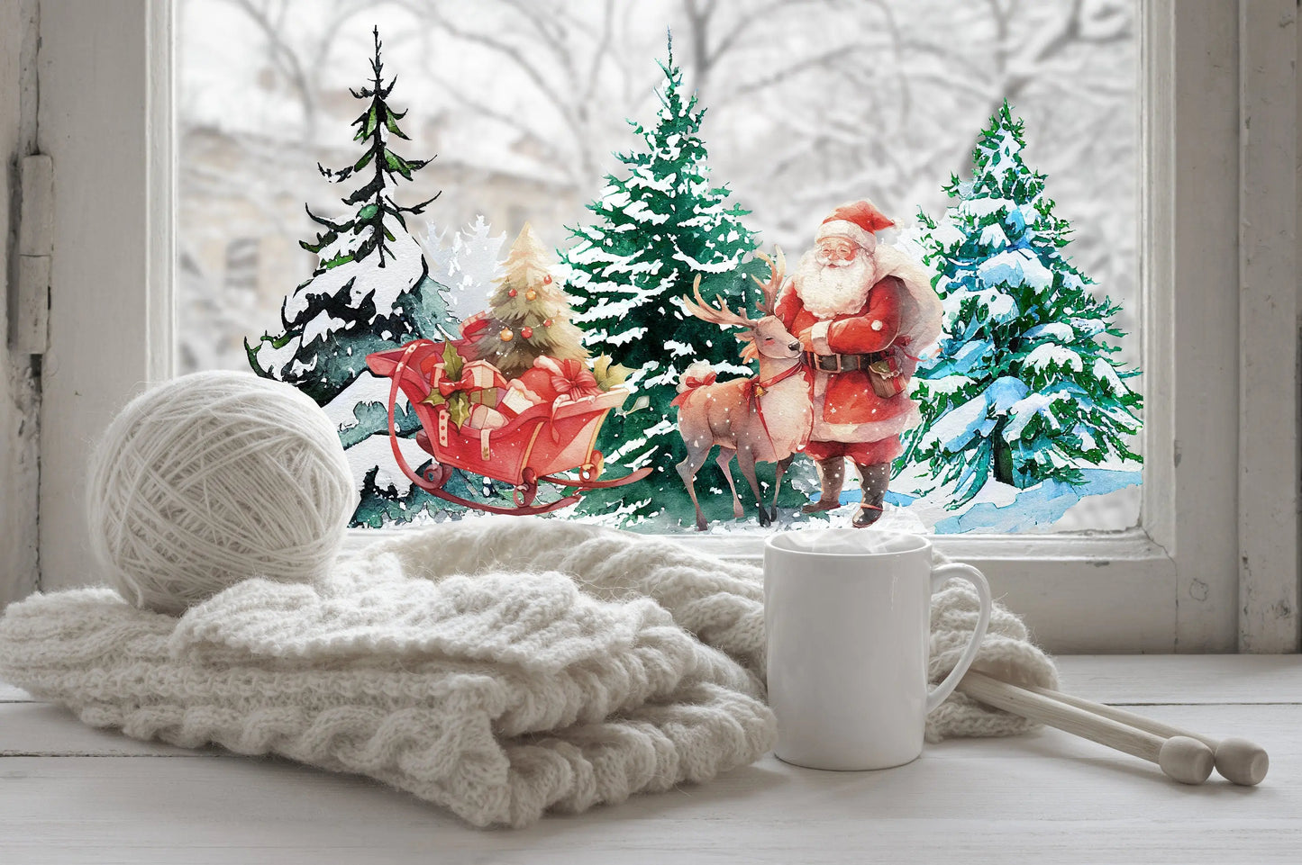 Christmas Window Sticker, Christmas Winter Scene Window Sticker, Double-Sided Reusable Christmas Window Sticker! Santa Claus Window Decal, Creative Windows