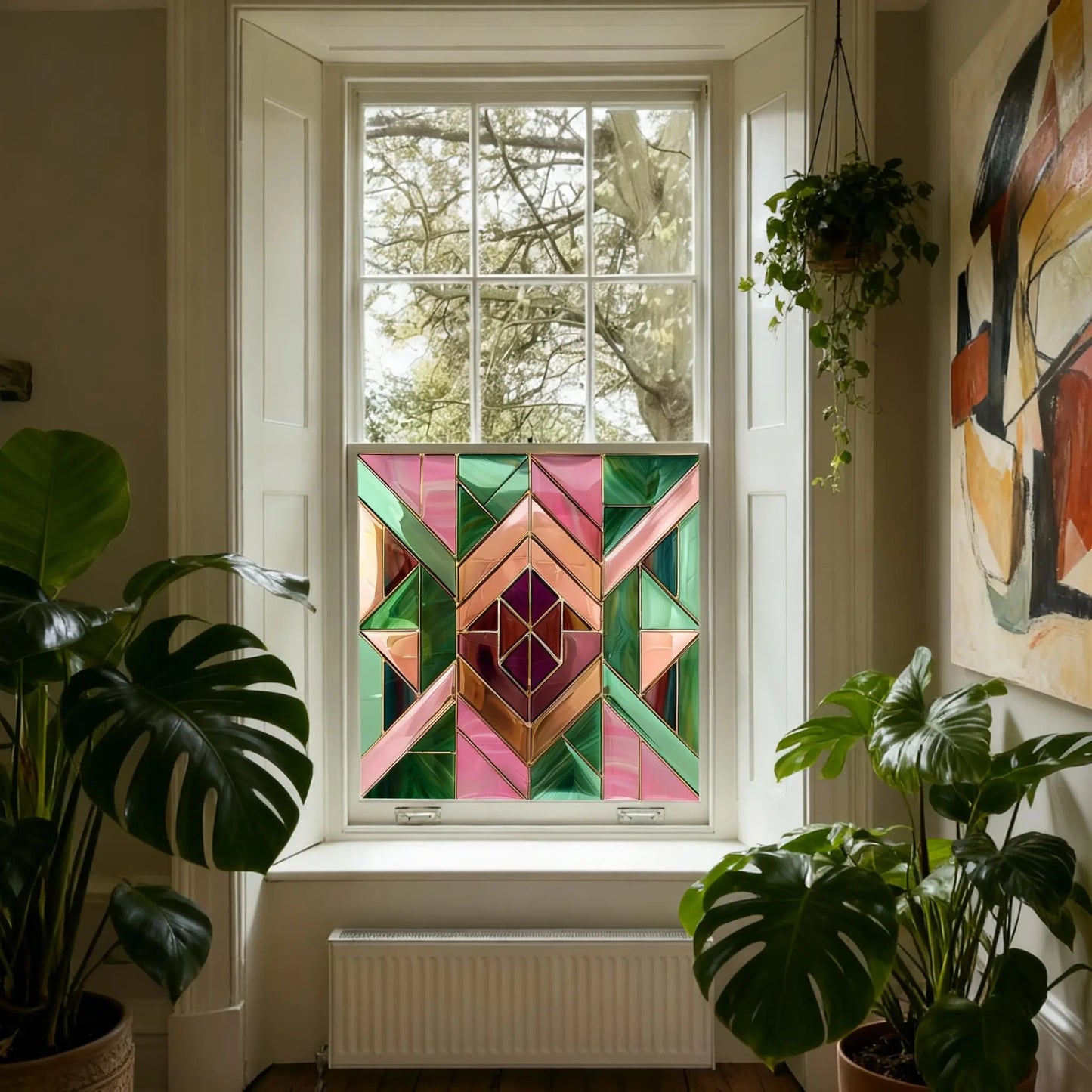 Art Deco Privacy Window Film: Custom Size Stained Glass Style Creative Windows