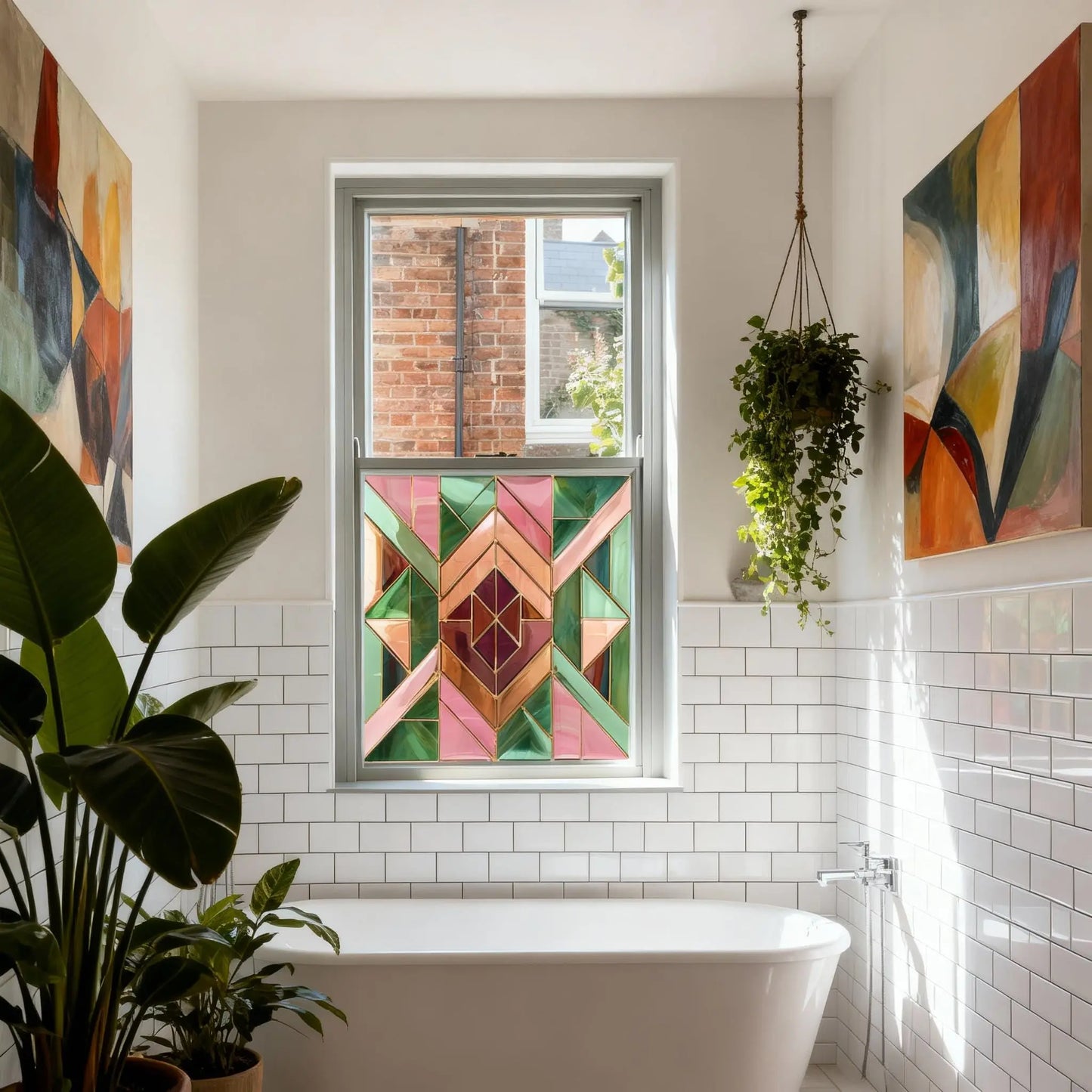 Art Deco Privacy Window Film: Custom Size Stained Glass Style Creative Windows