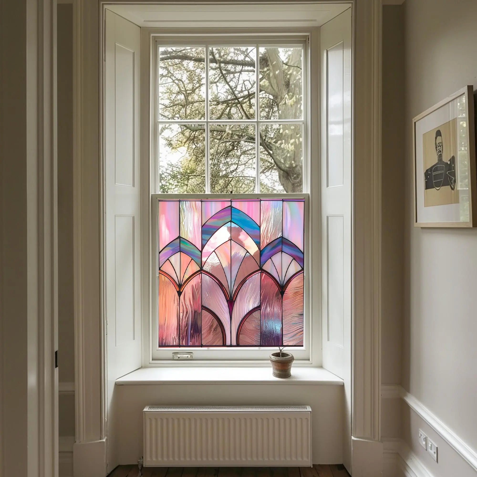 Pink Stained Glass Privacy Window Film