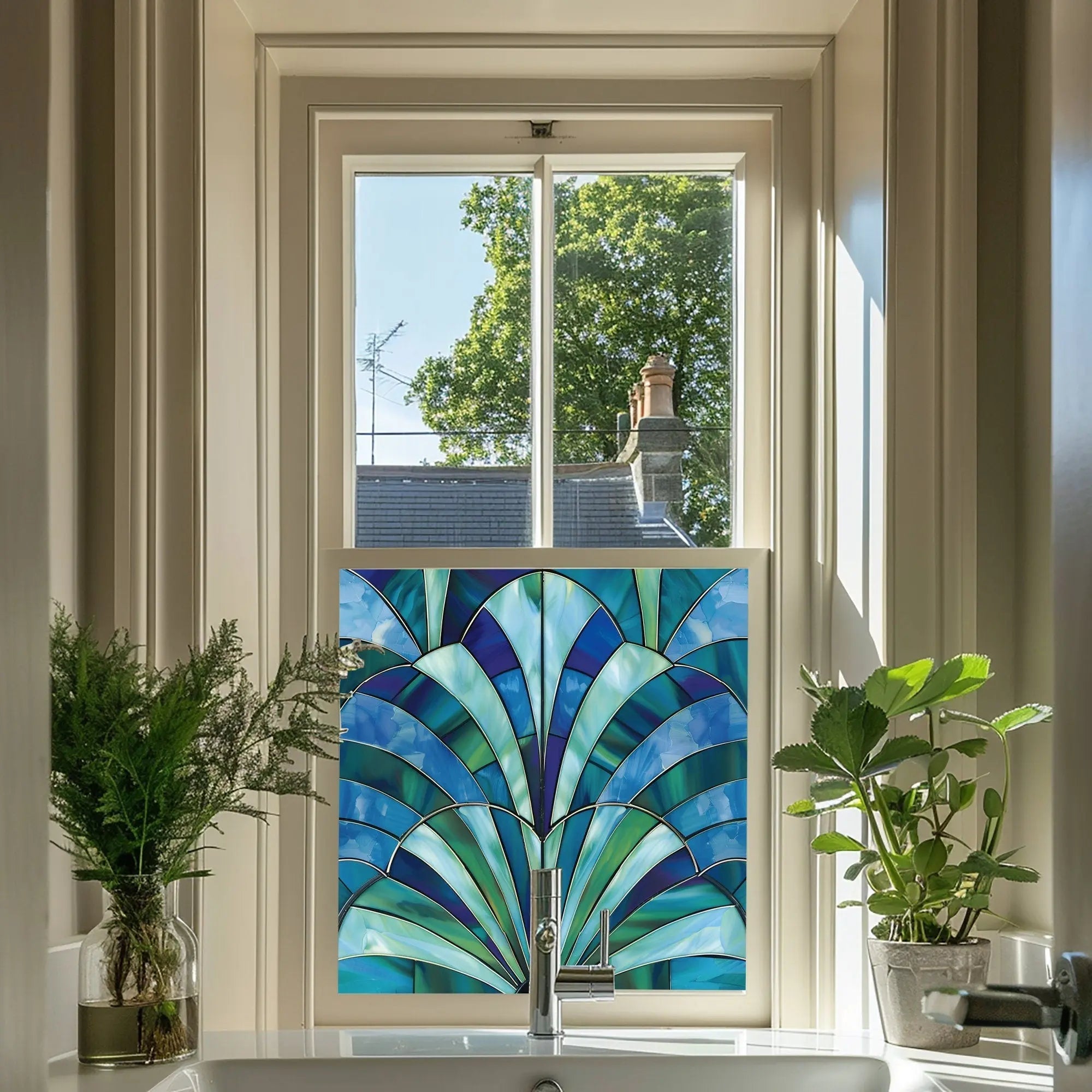 Elegant Blue Privacy Stained Glass Window Film – Creative Windows