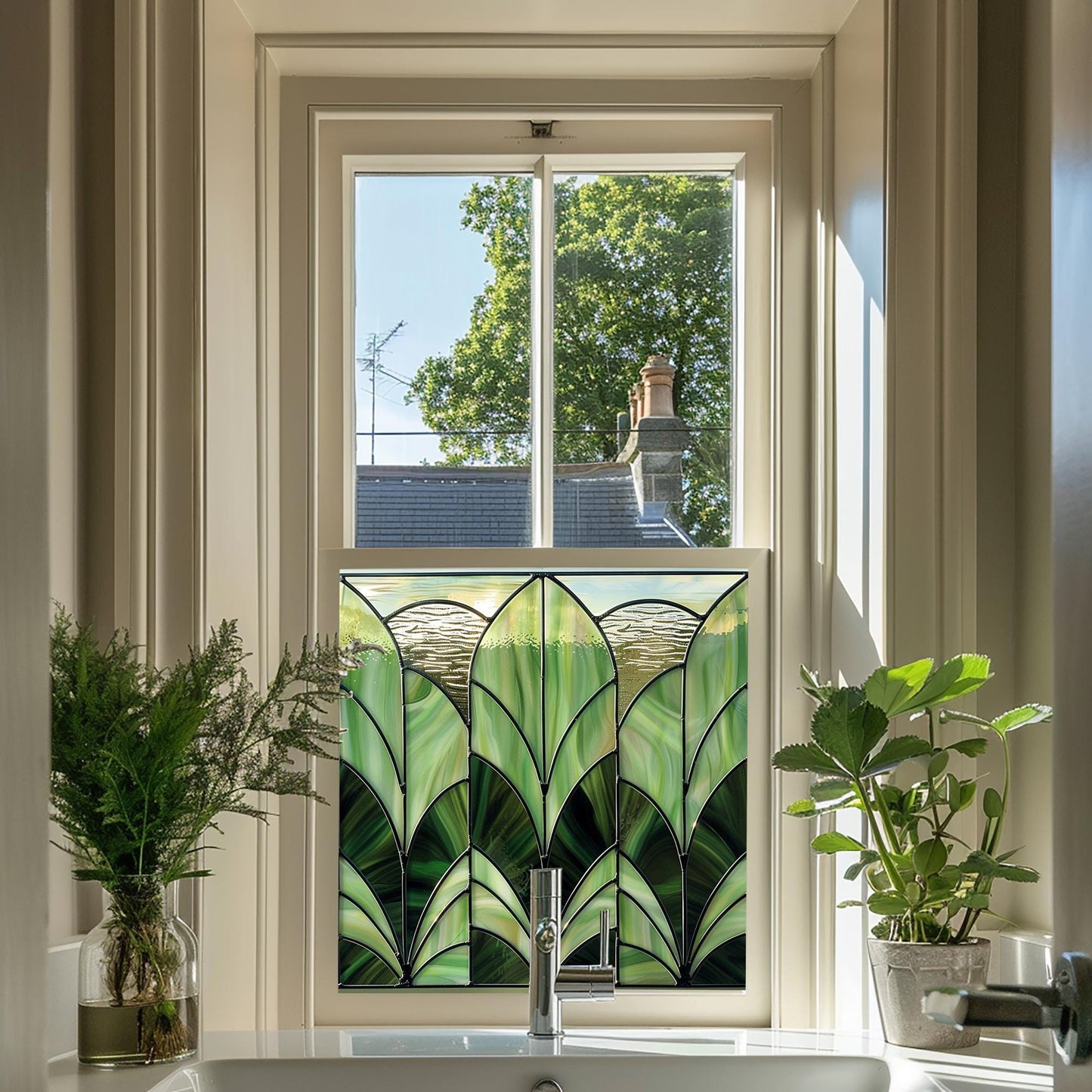 Green Window Film, Privacy Window Film, Art Deco Window Film, Decorative Window Film, Front Door Window Film, Stained Glass Window Film Creative Windows