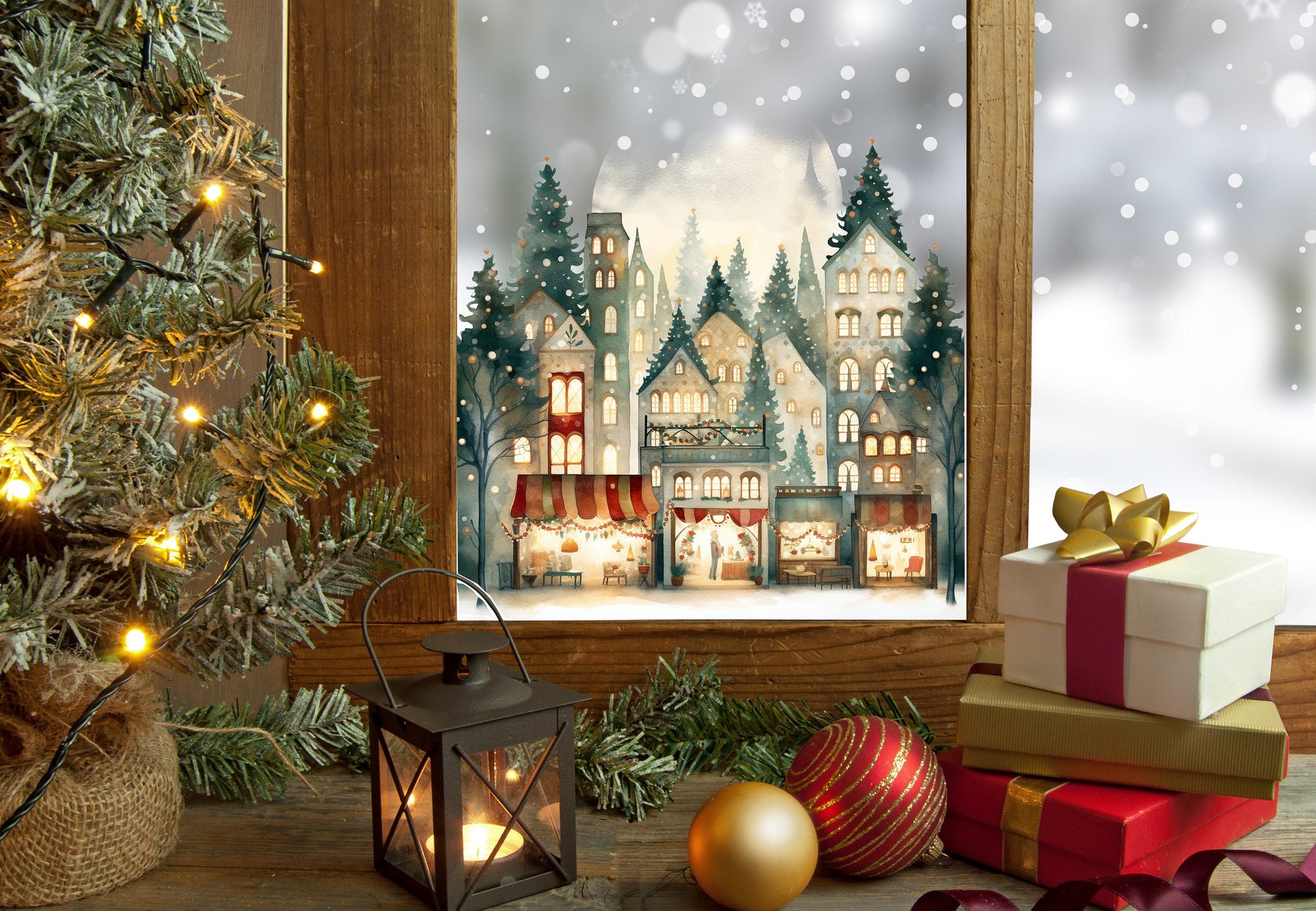 Christmas Window Sticker, Christmas Winter Scene Window Sticker, Double-Sided Reusable Christmas Window Sticker! Christmas Window Decal, Creative Windows