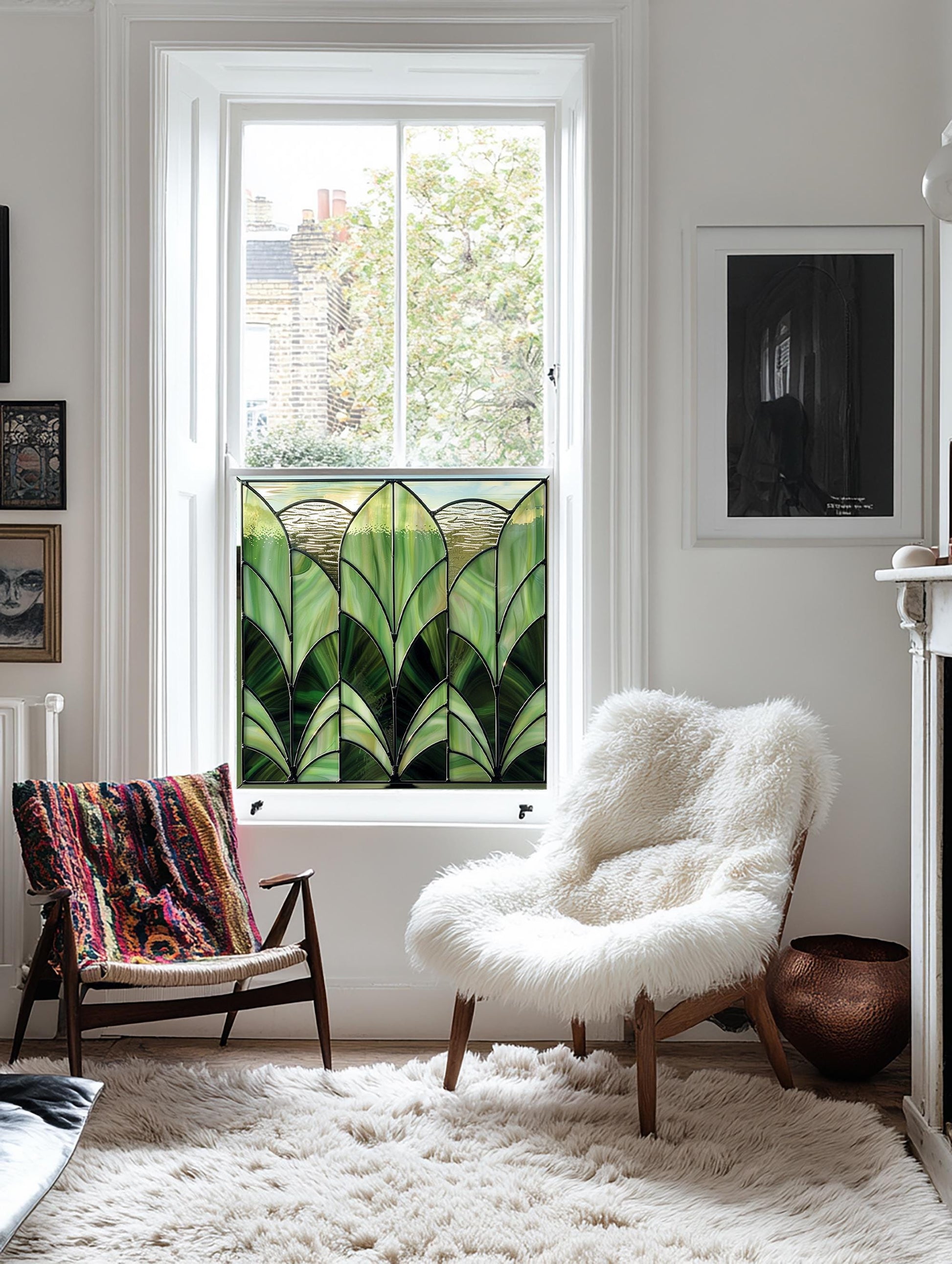 Green Window Film, Privacy Window Film, Art Deco Window Film, Decorative Window Film, Front Door Window Film, Stained Glass Window Film Creative Windows