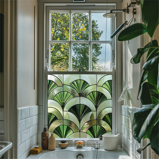 Window Film, Privacy Window Film, Green Art Deco Window Film, Decorative Window Film, Bathroom Window Film, Stained Glass Window Film Creative Windows