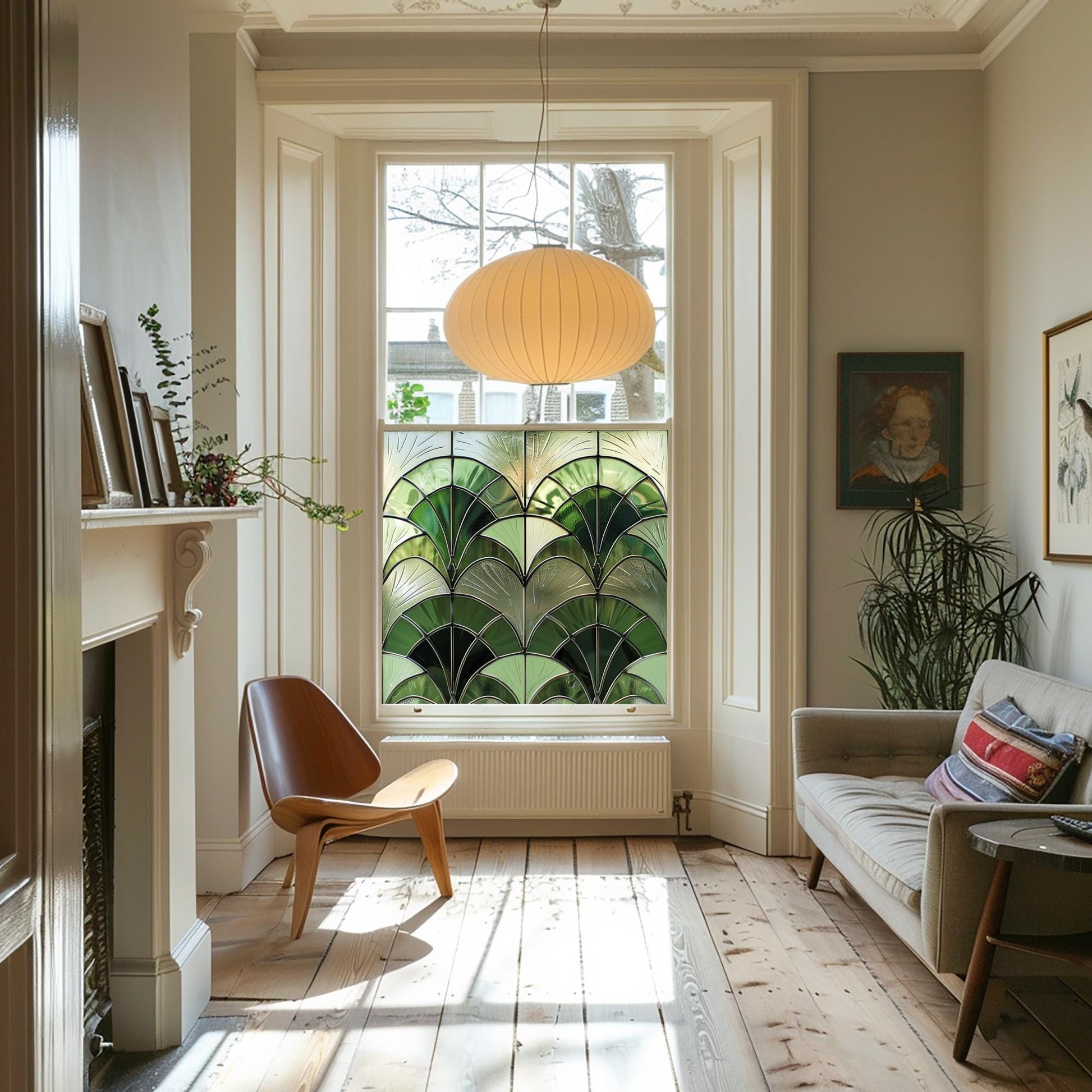 Green Art Deco Window Film, Decorative Window Film, Window, Front Door Window Film, Stained Glass Window Film, Privacy Window Film Creative Windows