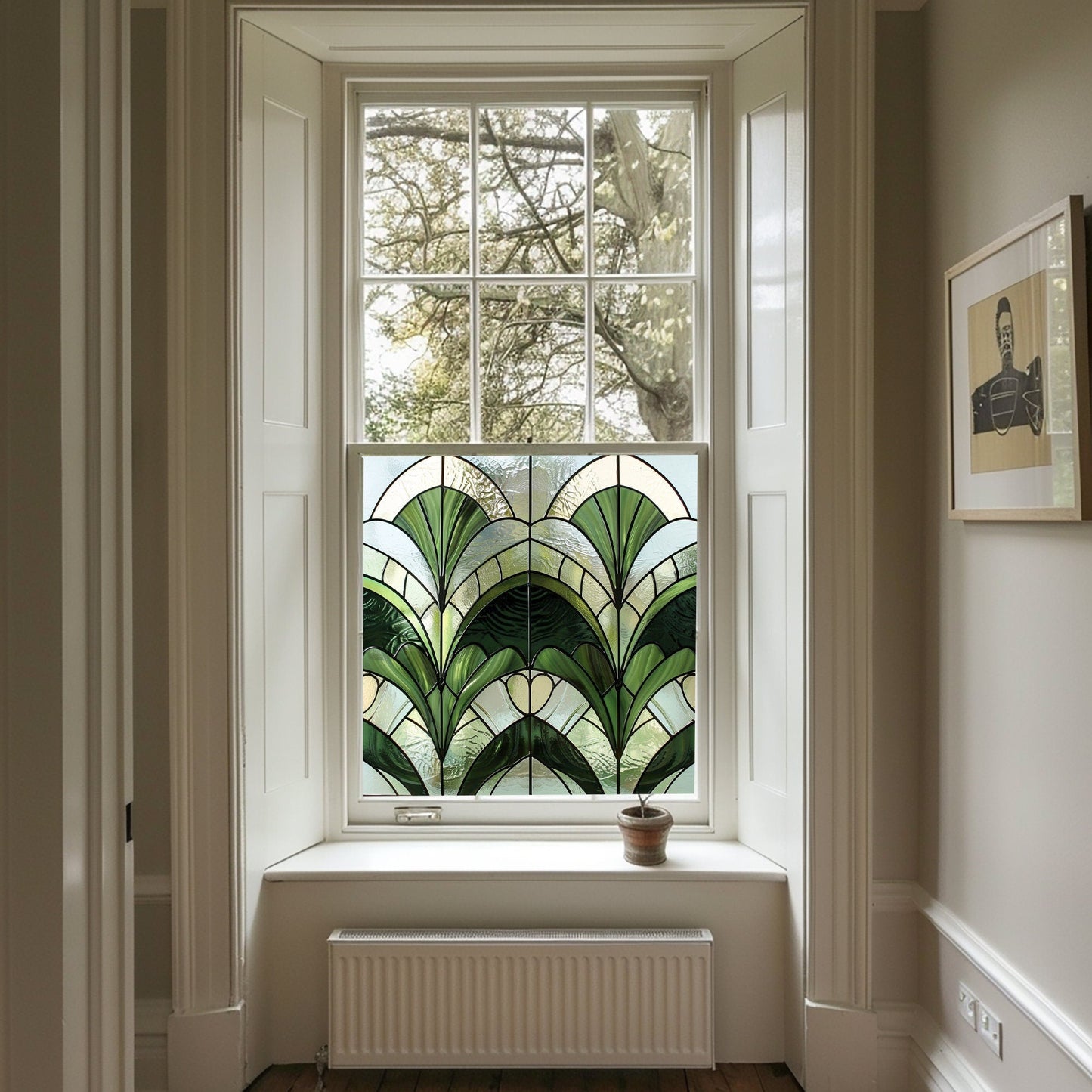 Green Art Deco Window Film, Privacy Window Film, Window Film, Decorative Window Film, Bathroom Window Film, Green Stained Glass Widow Film Creative Windows