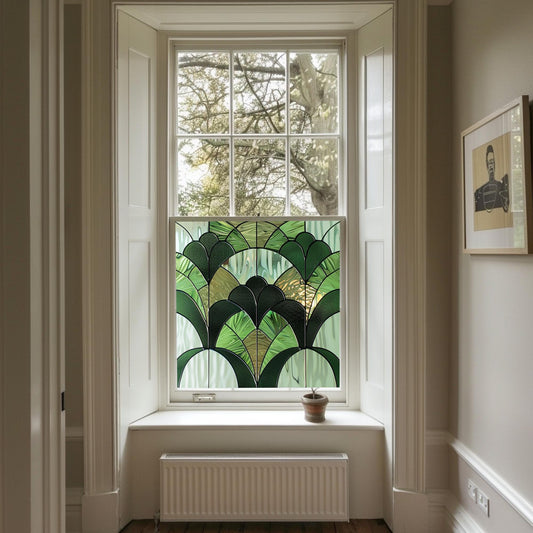 Art Deco Green Window Film, Privacy Window Film, Decorative Window Film, Patterned Window Film, Coloured Window Film, Stained Glass Creative Windows