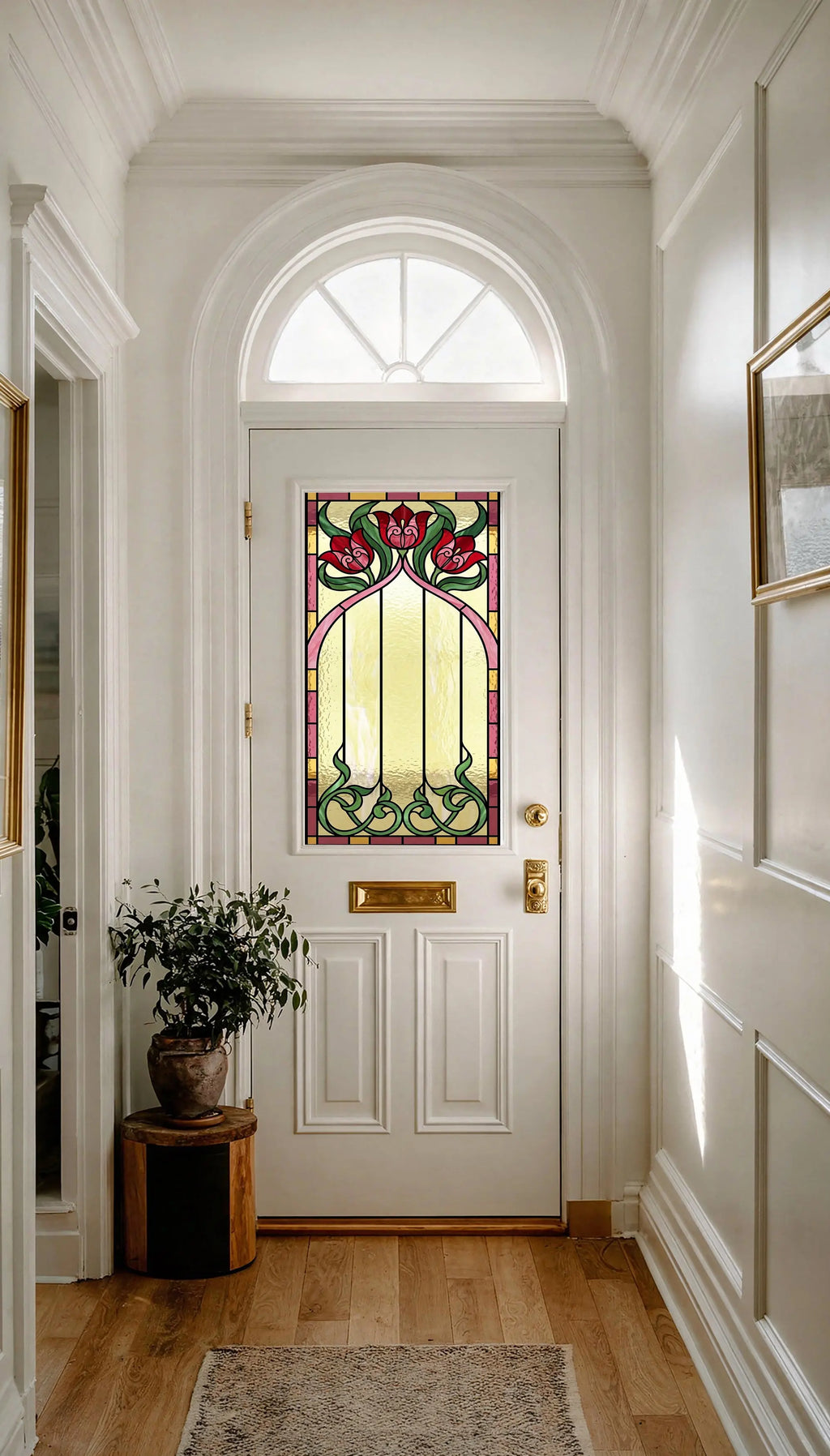 Art Nouveau Tulip Privacy Window Film Stained Glass Effect