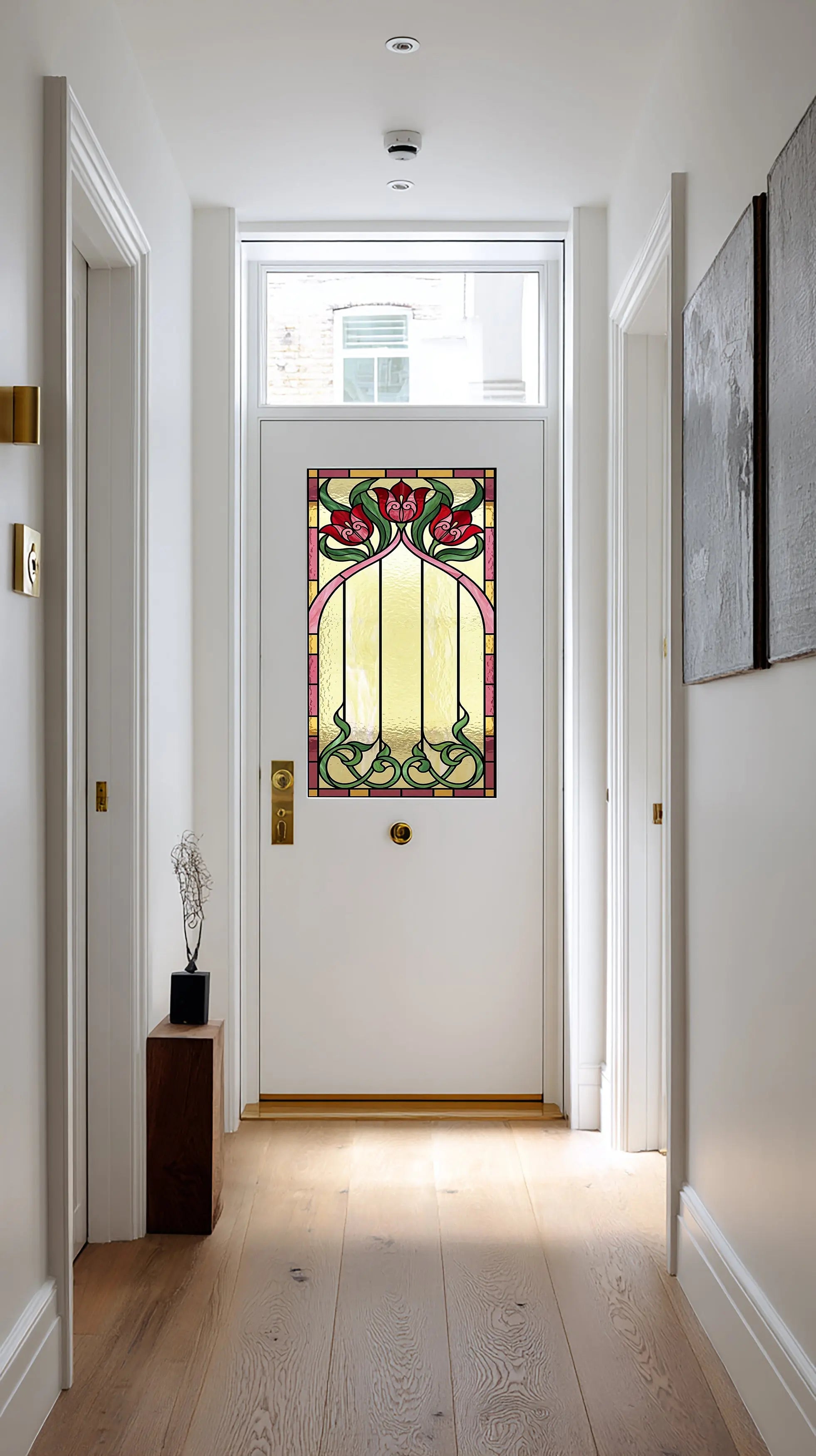 Art Nouveau Tulip Privacy Window Film Stained Glass Effect