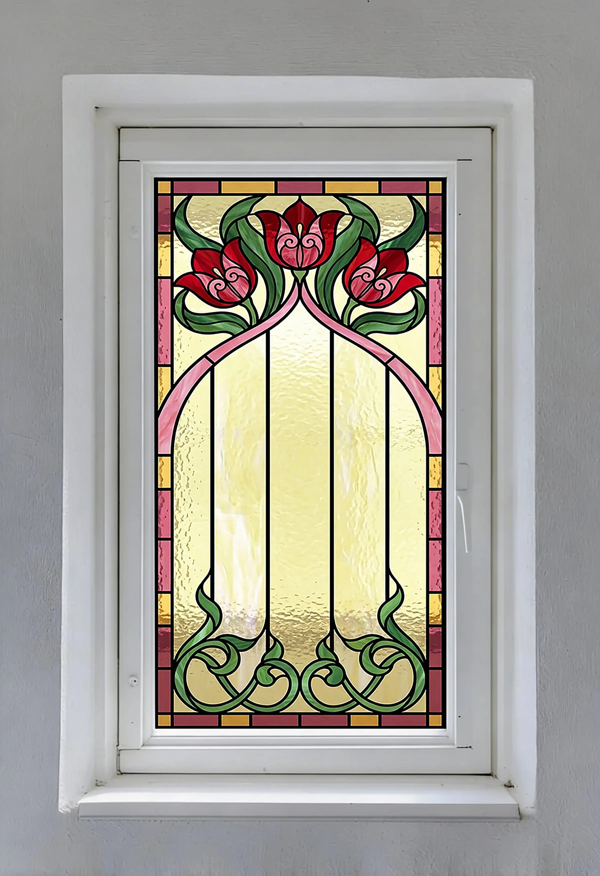 Art Nouveau Tulip Privacy Window Film Stained Glass Effect