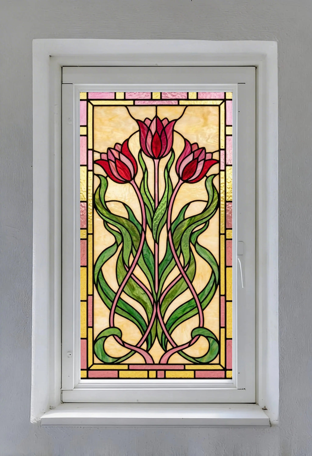 Art Nouveau Tulip Window Film Privacy Stained Glass Effect