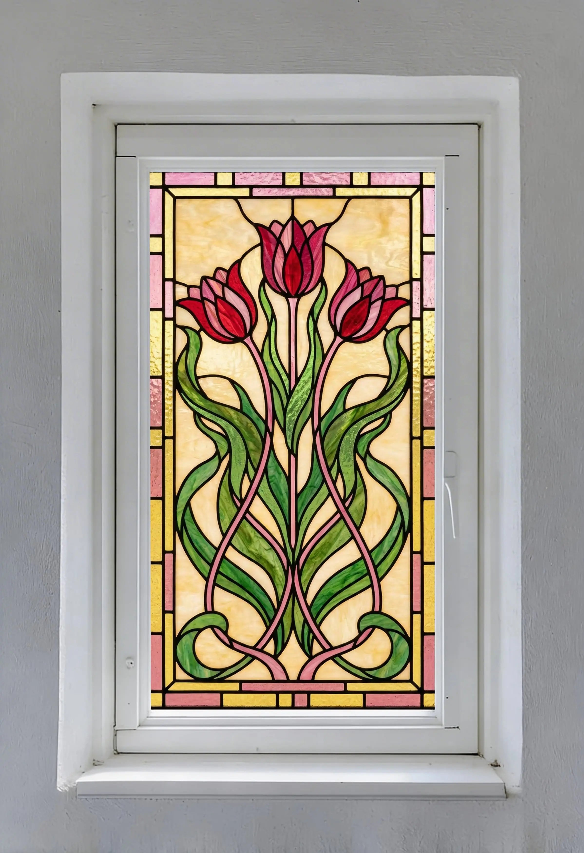 Art Nouveau Tulip Window Film Privacy Stained Glass Effect